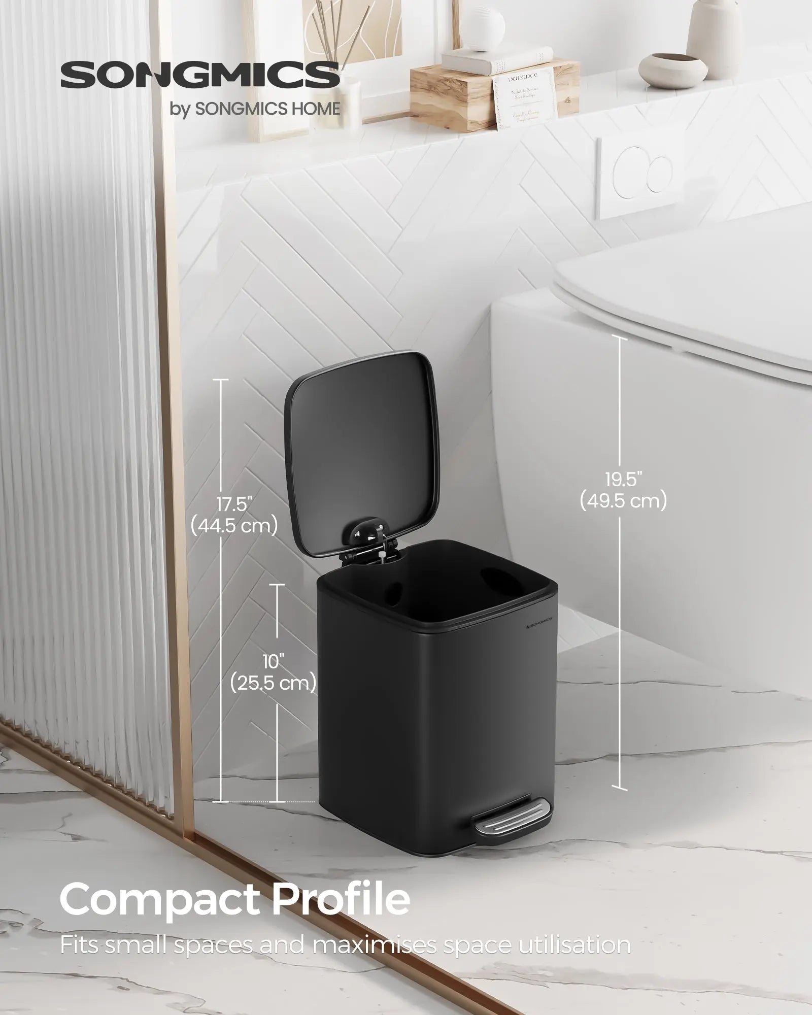 Abfalleimer platzsparend Soft-Close schwarz Stahl von Songmics