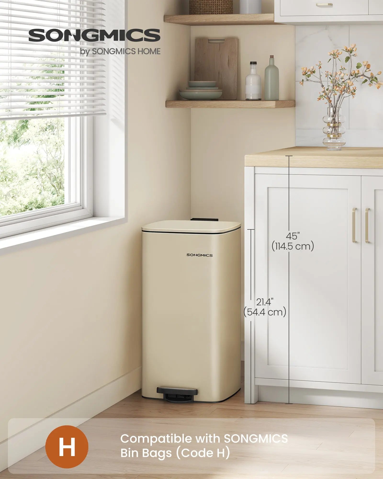 Mülleimer 30L platzsparend sandbeige Stahl von Songmics