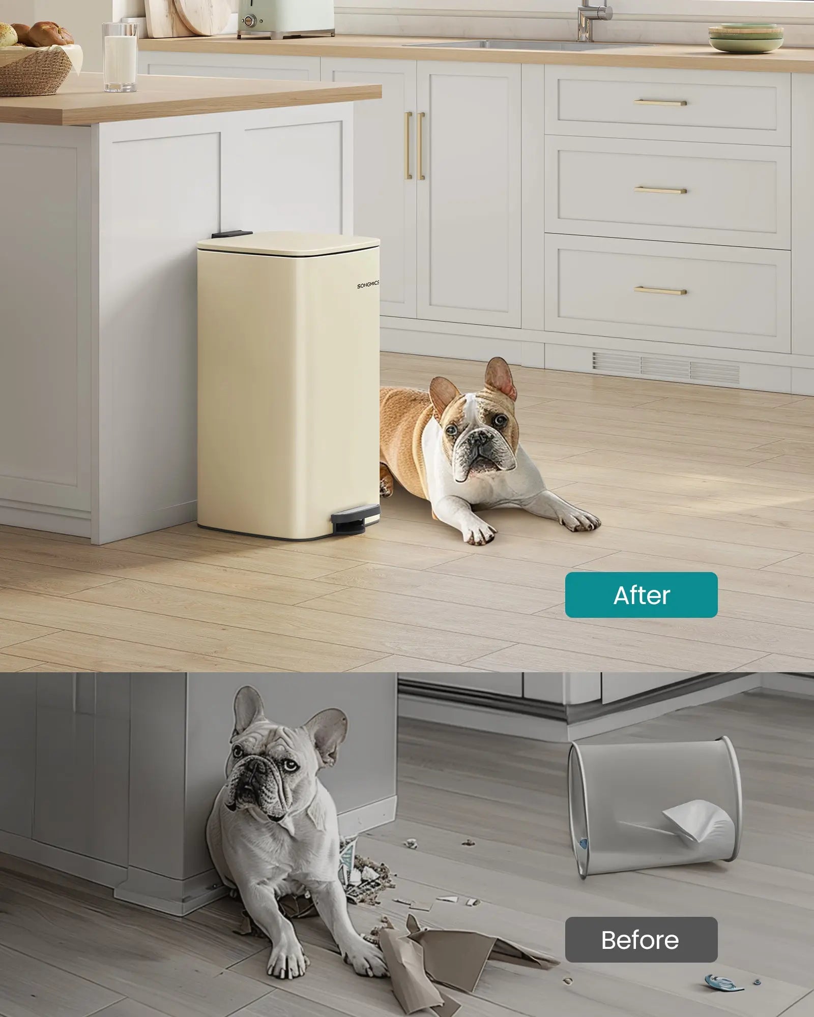 Mülleimer 30L platzsparend sandbeige Stahl von Songmics