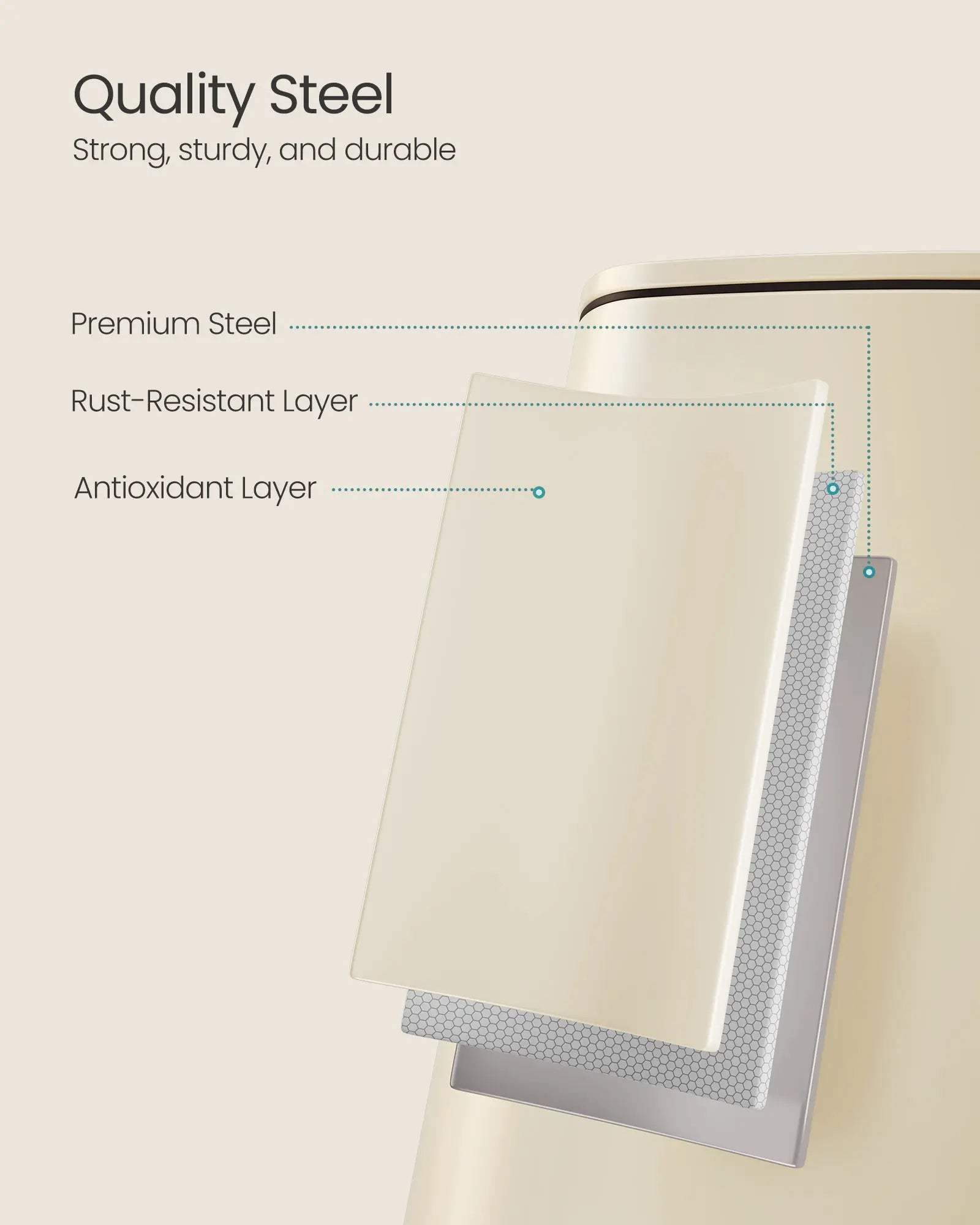 Mülleimer 30L platzsparend sandbeige Stahl von Songmics