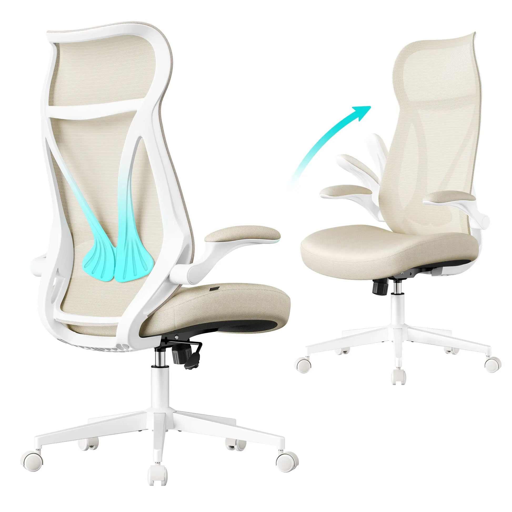 Bürostuhl ergonomisch cappuccinobeige Netzstoff von Songmics