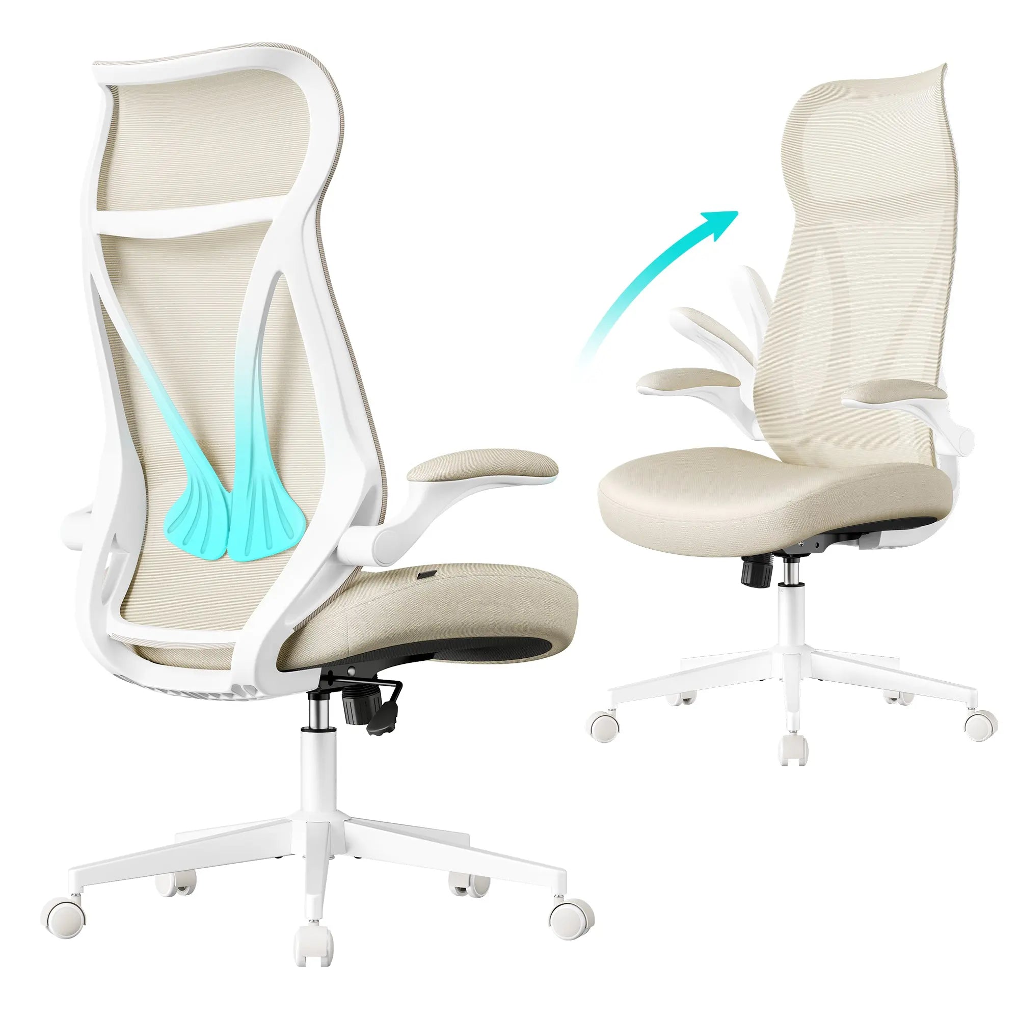 Bürostuhl ergonomisch cappuccinobeige Netzstoff von Songmics