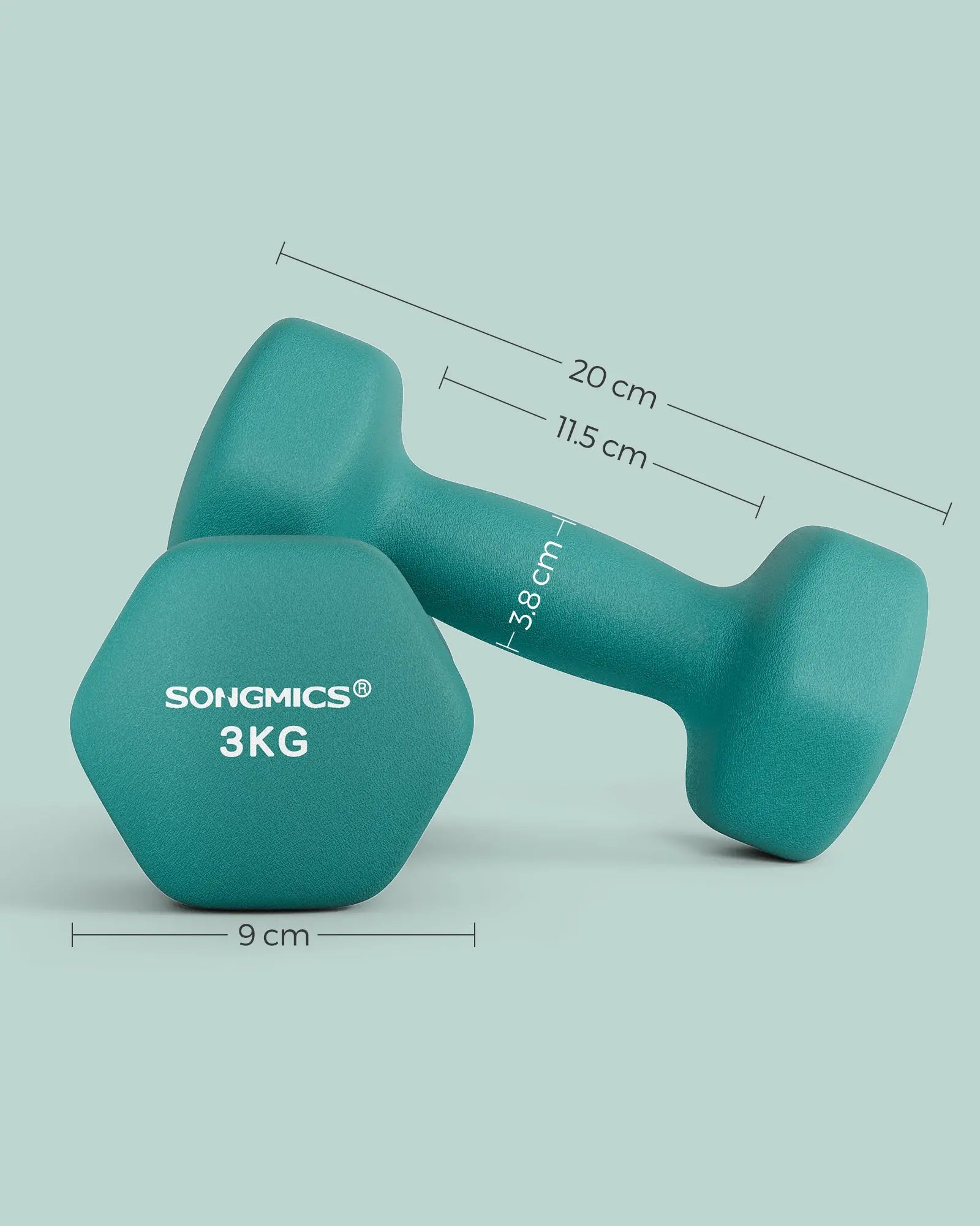 Hanteln 2x3kg Neopren Teal Gusseisen von guteszeug.ch