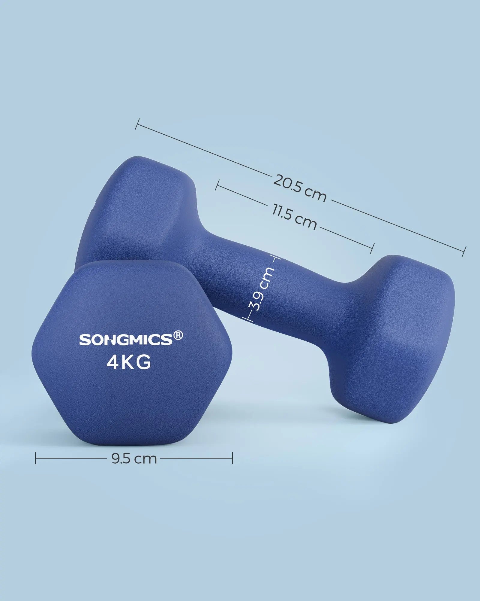 Kurzhantel 2x 4 kg Neopren rutschfest sechseckig blau von Songmics