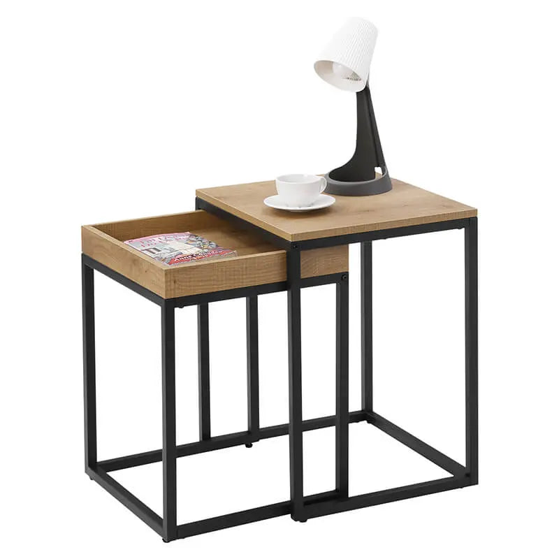 Beistelltisch-Set 2er Industrial Braun Holzdekor von Songmics