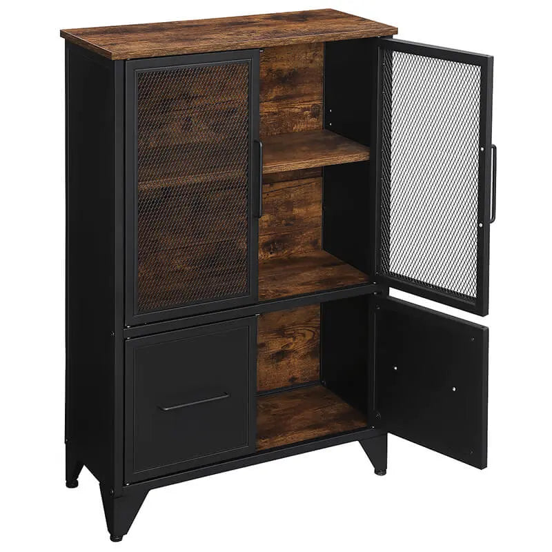 Aufbewahrungsschrank Industrial Metallgittertüren Braun Holz von Songmics