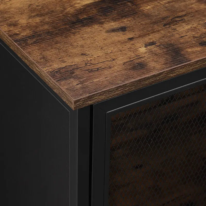 Aufbewahrungsschrank Industrial Metallgittertüren Braun Holz von Songmics