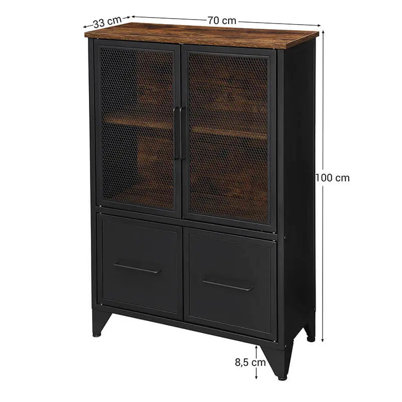 Aufbewahrungsschrank Industrial Metallgittertüren Braun Holz von Songmics
