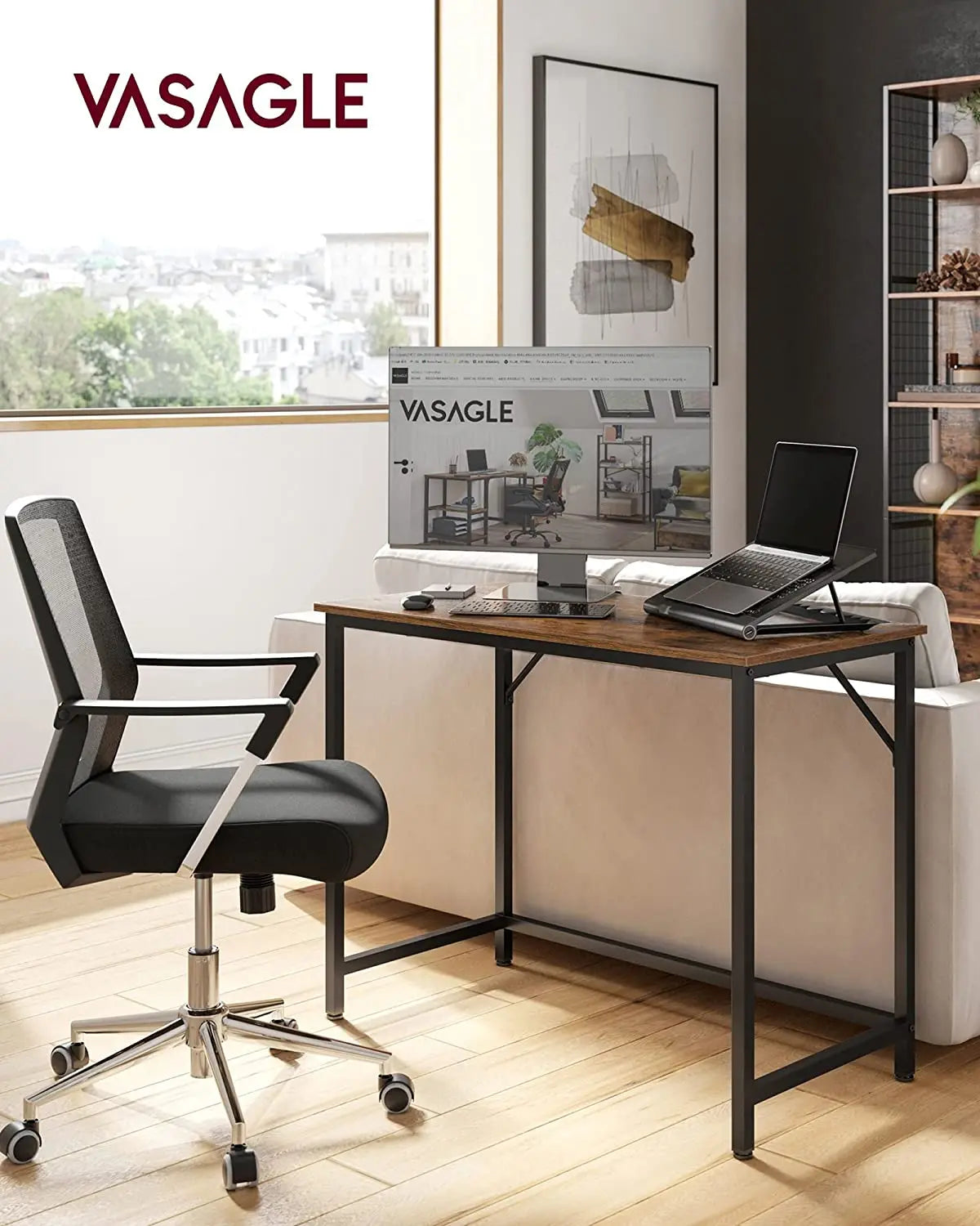 Computertisch 100x50cm vintagebraun Holzoptik Metall von Songmics