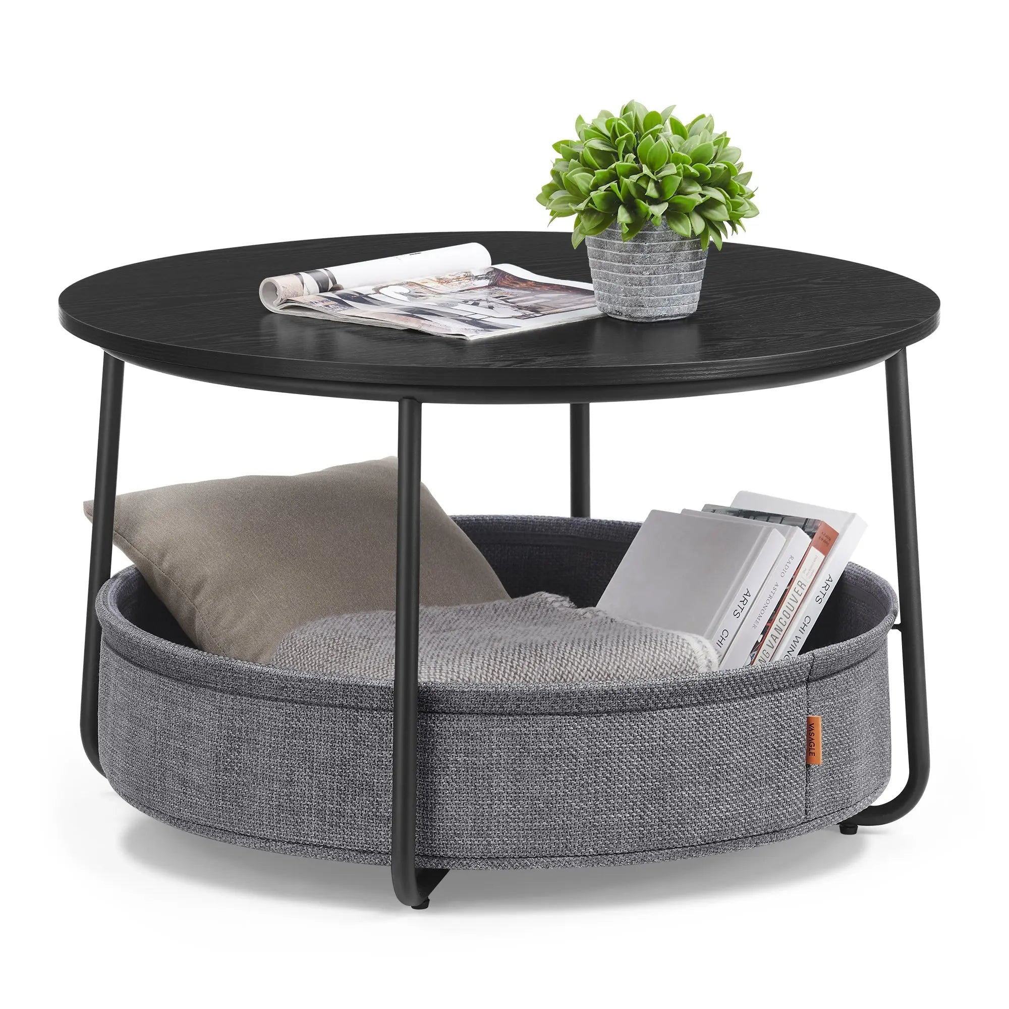 Couchtisch rund mit Stoffkorb schwarz von Songmics