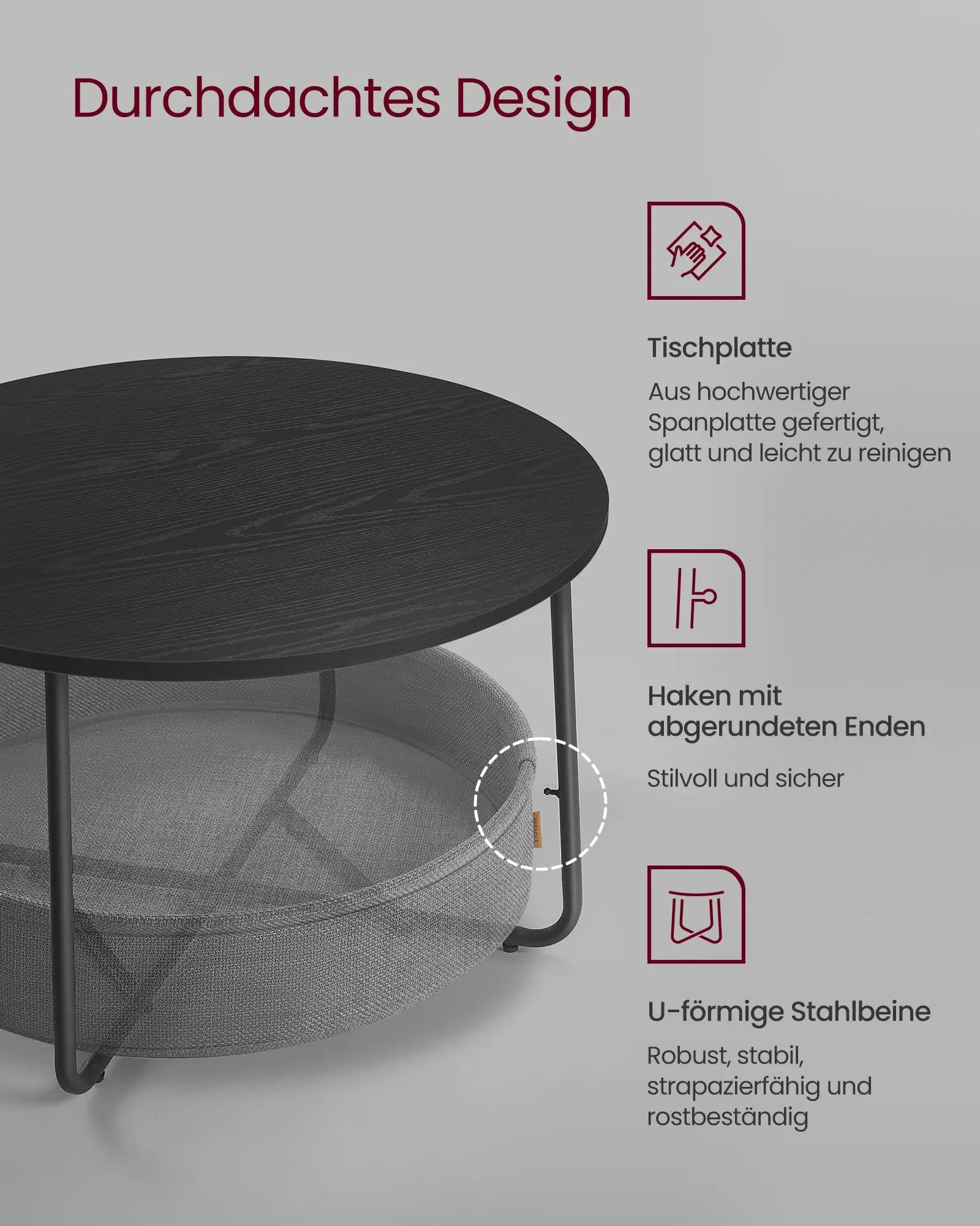 Couchtisch rund mit Stoffkorb schwarz von Songmics