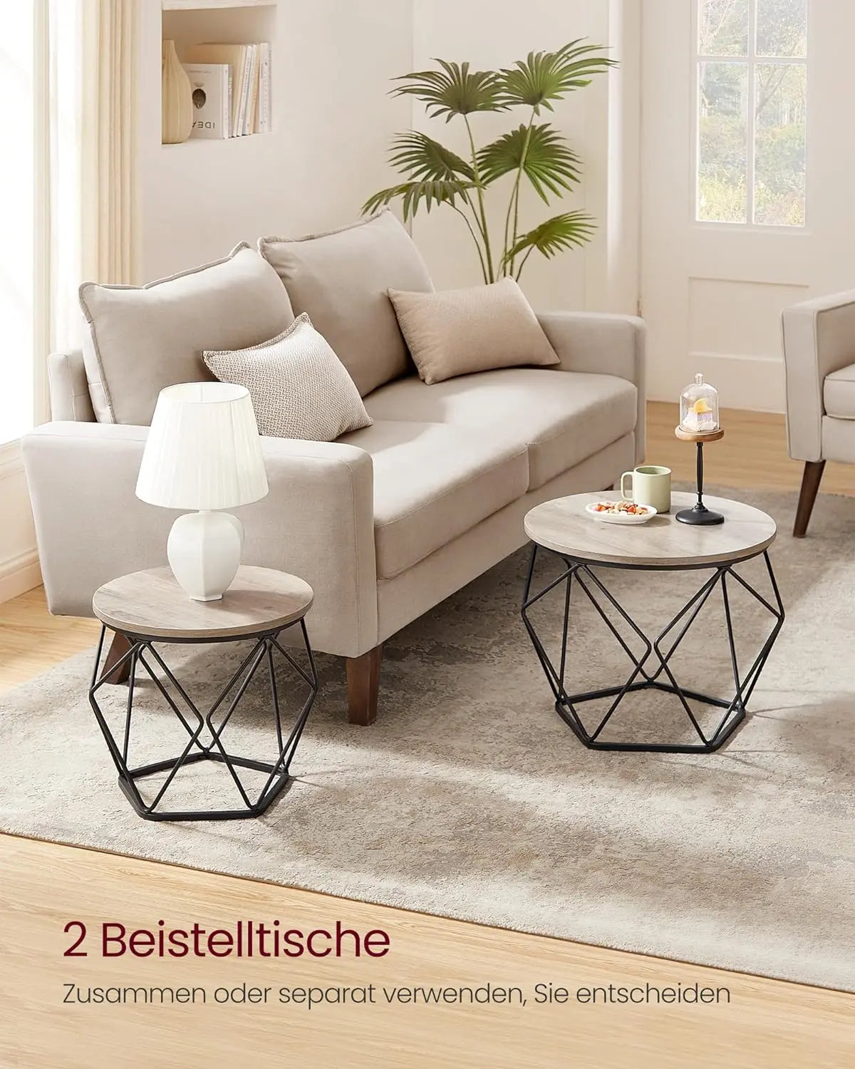 Beistelltisch-Set 2-teilig Industrial Grau Stahl von Songmics