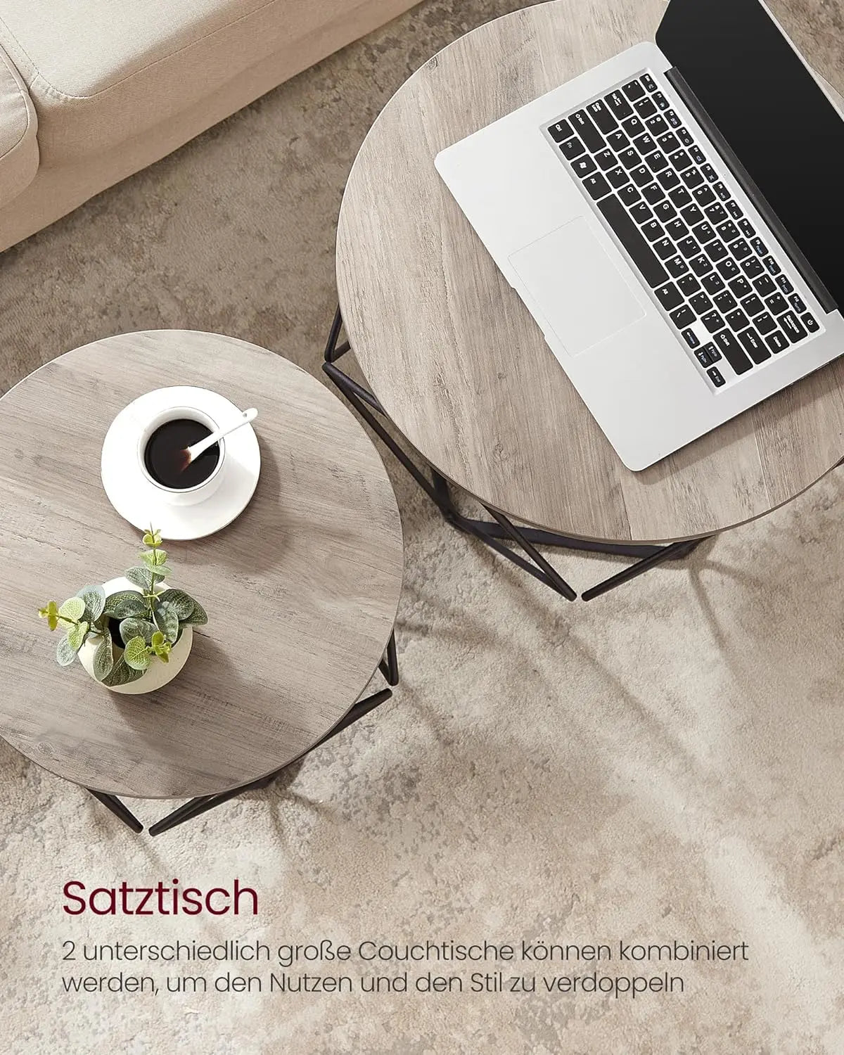Beistelltisch-Set 2-teilig Industrial Grau Stahl von Songmics