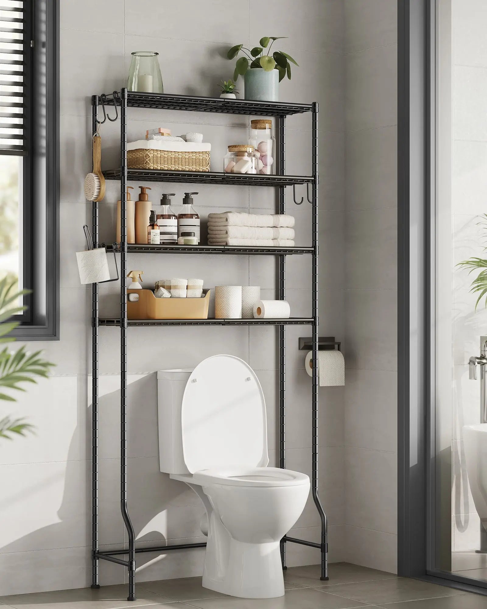 Badezimmerregal 4 Etagen schwarz Metall von Songmics