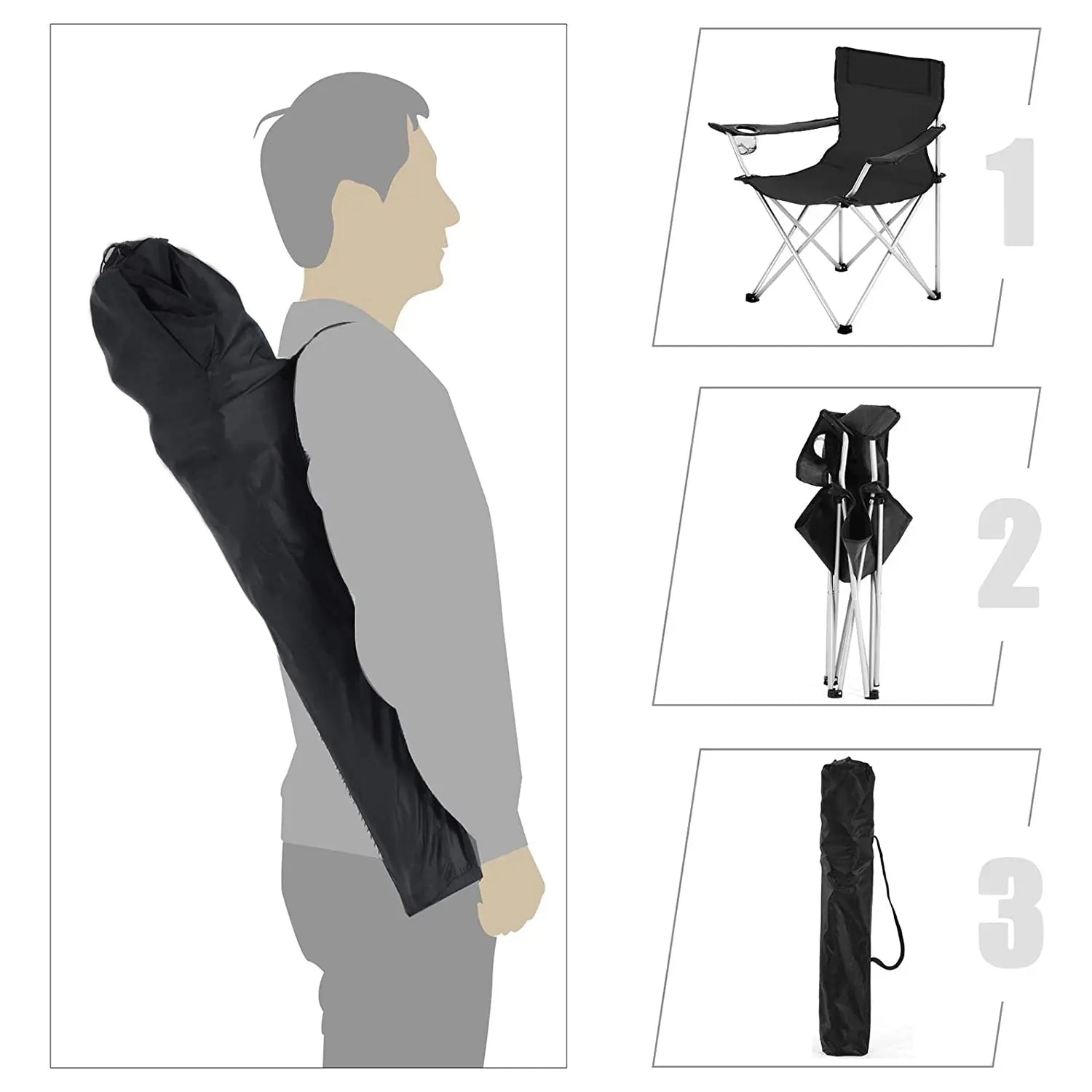 Campingstuhl 2er-Set klappbar schwarz Stahl von Songmics