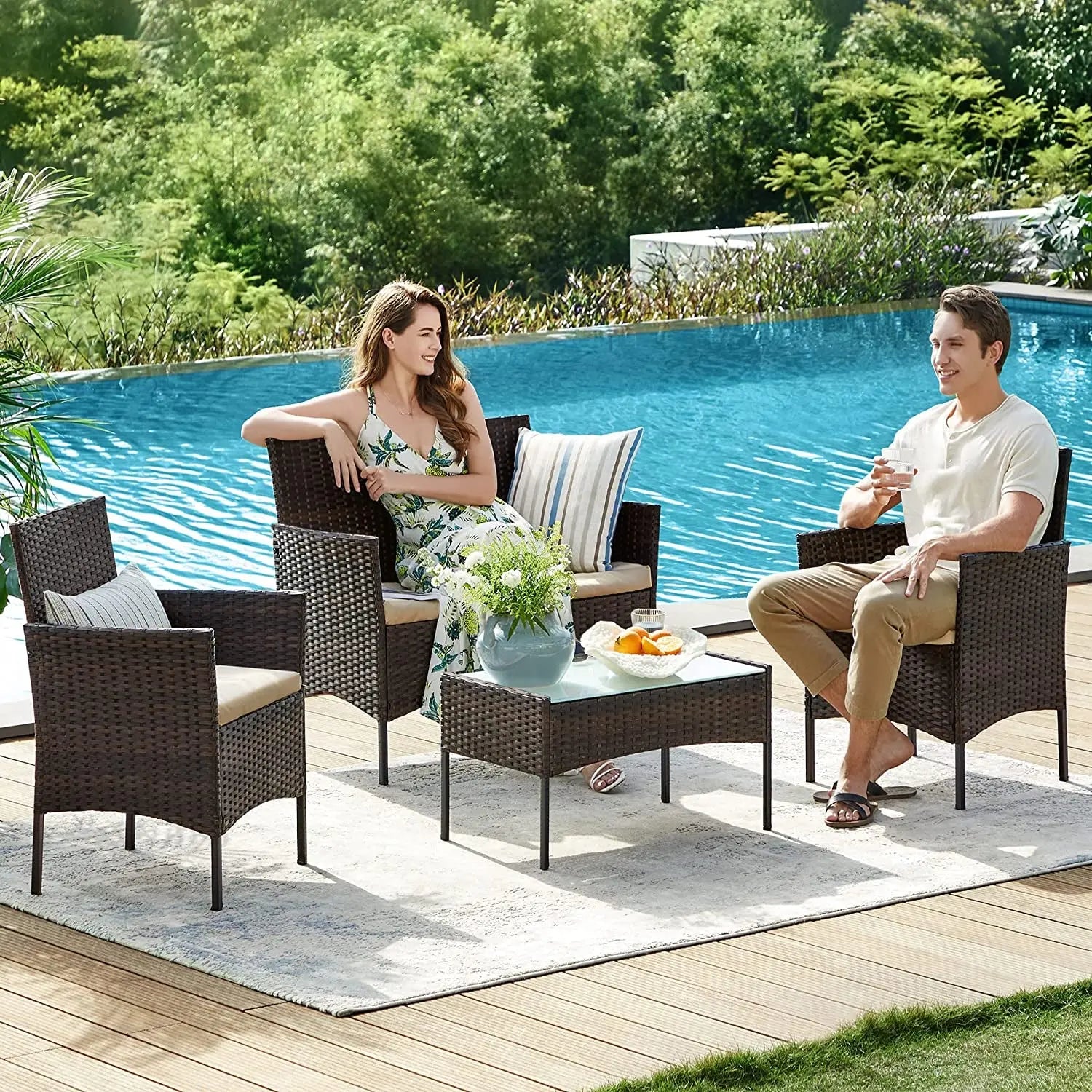 Polyrattan Lounge-Set braun-taupe wetterfest von Songmics