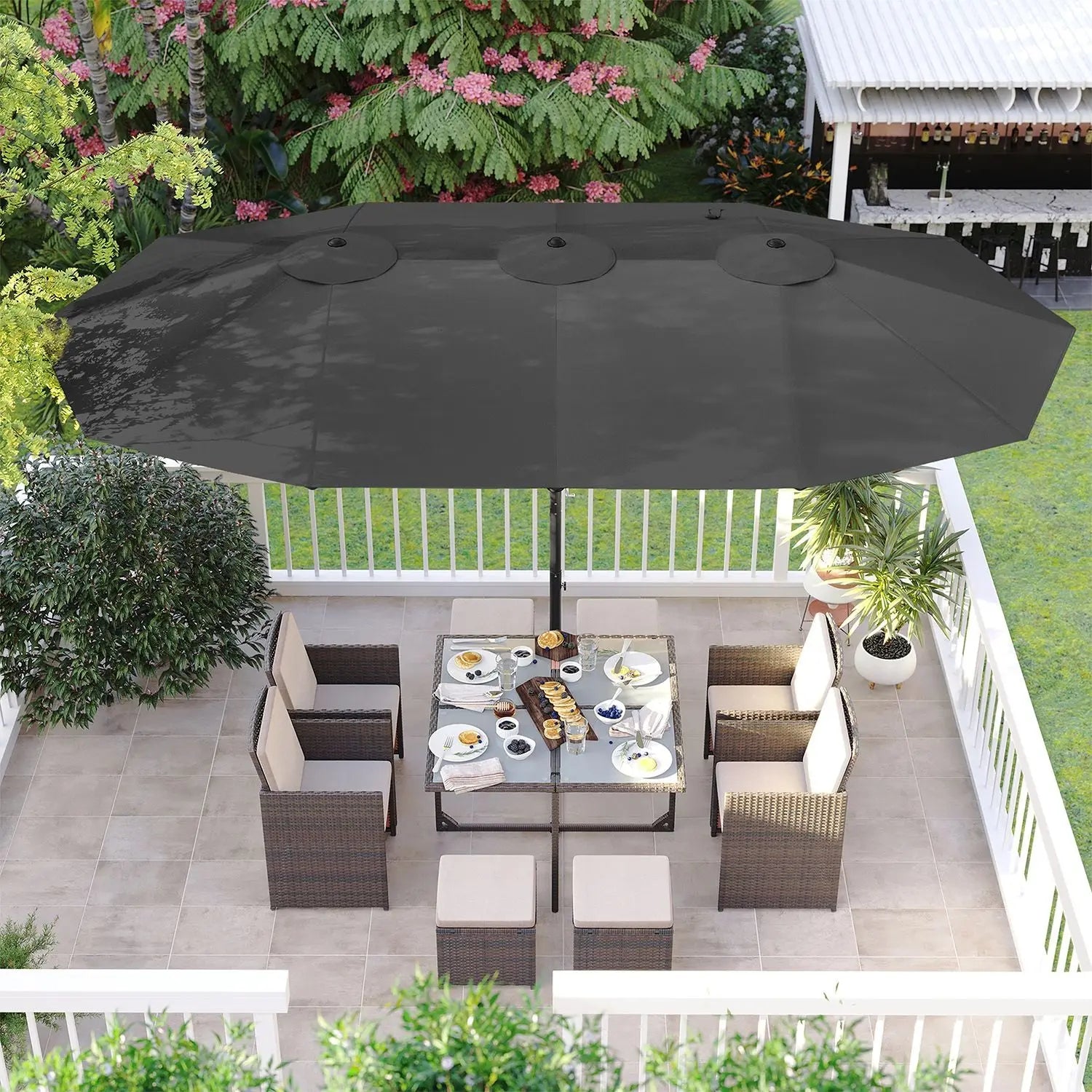 Doppel-Sonnenschirm UPF50+ Grau Polyester von Songmics