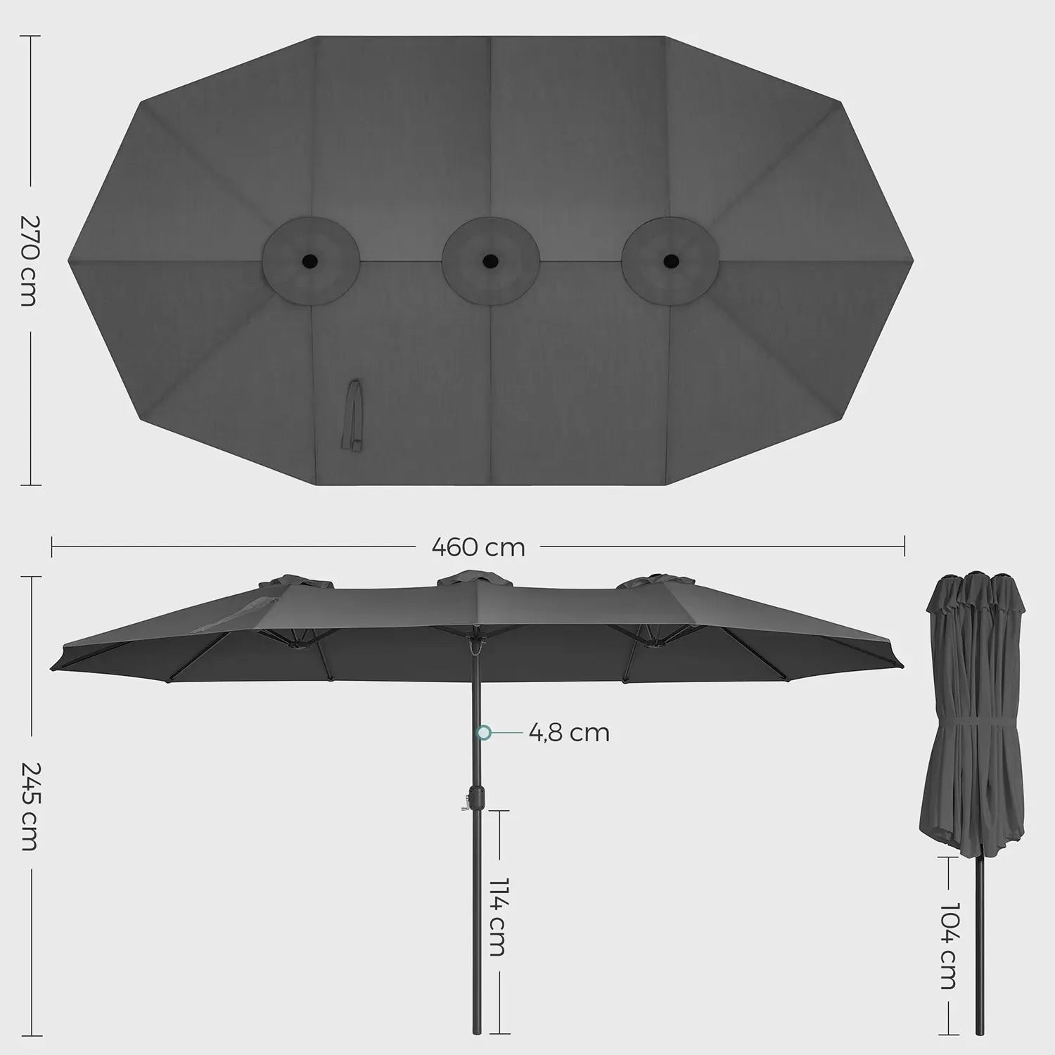 Doppel-Sonnenschirm UPF50+ Grau Polyester von Songmics