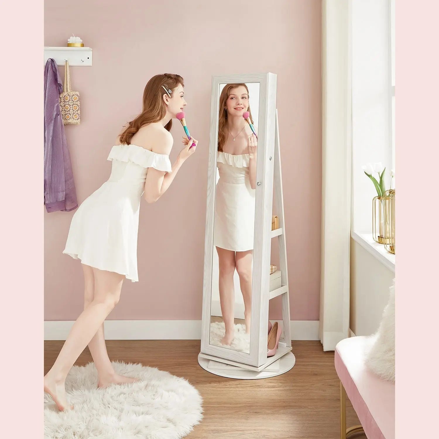 Schmuckschrank Standspiegel 360° drehbar weiss von Songmics