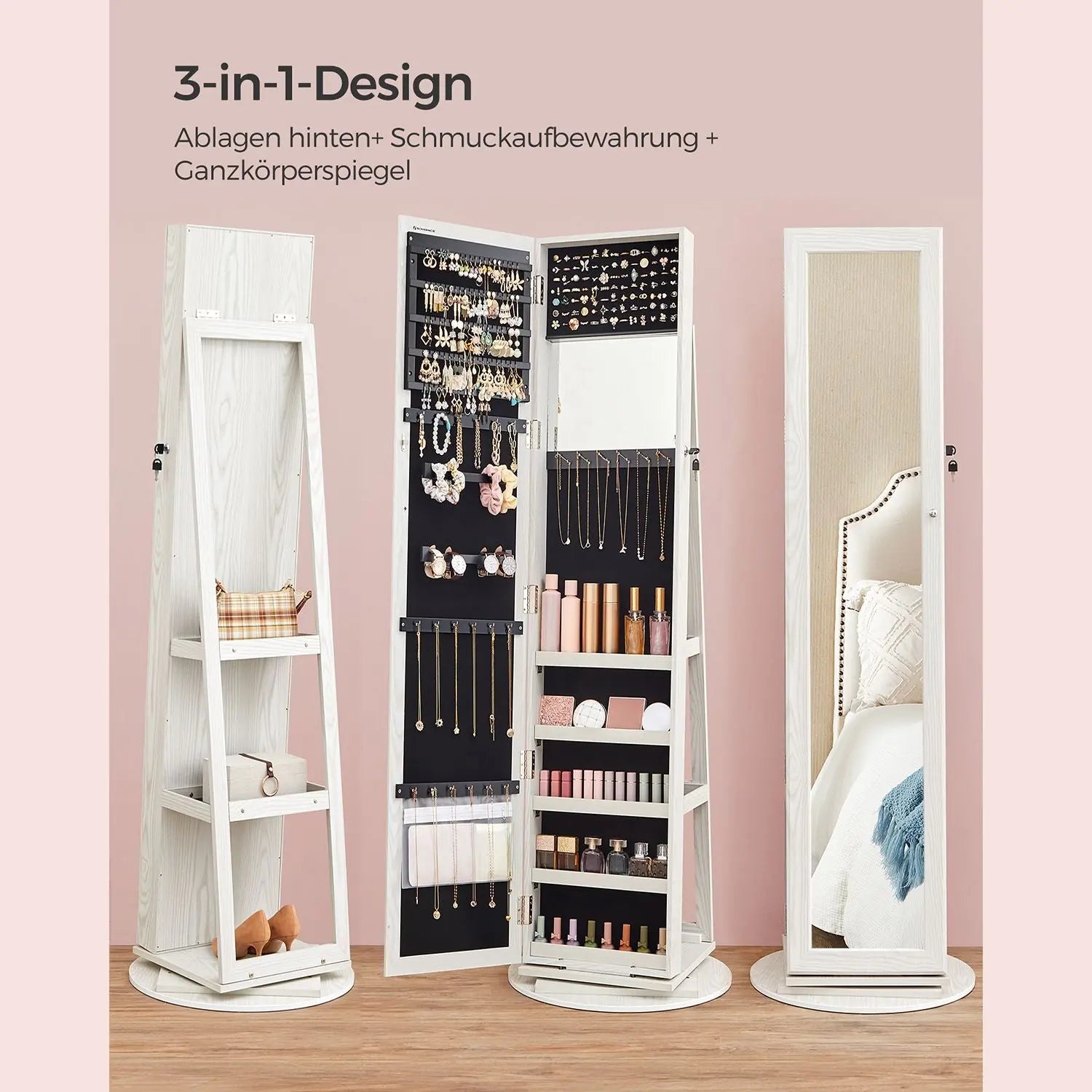 Schmuckschrank Standspiegel 360° drehbar weiss von Songmics