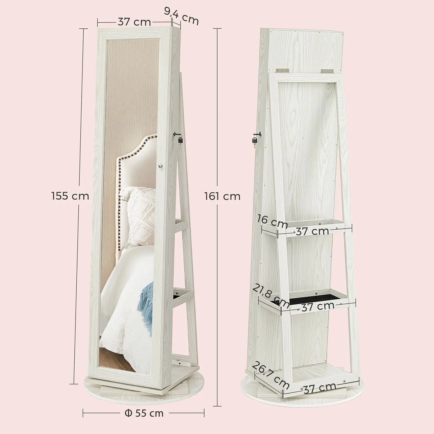 Schmuckschrank Standspiegel 360° drehbar weiss von Songmics
