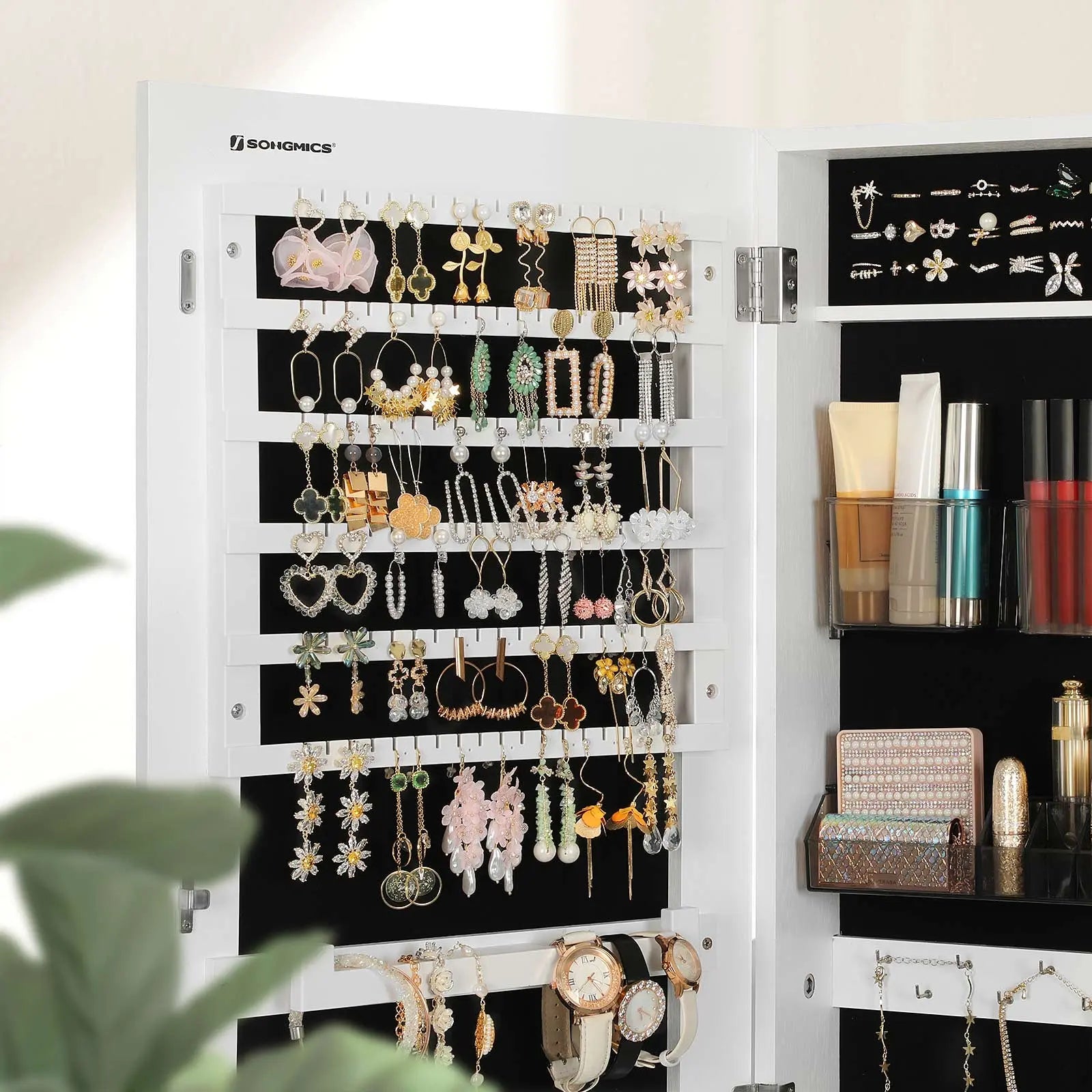 Schmuckschrank hängend abschliessbar Spiegel weiss von Songmics