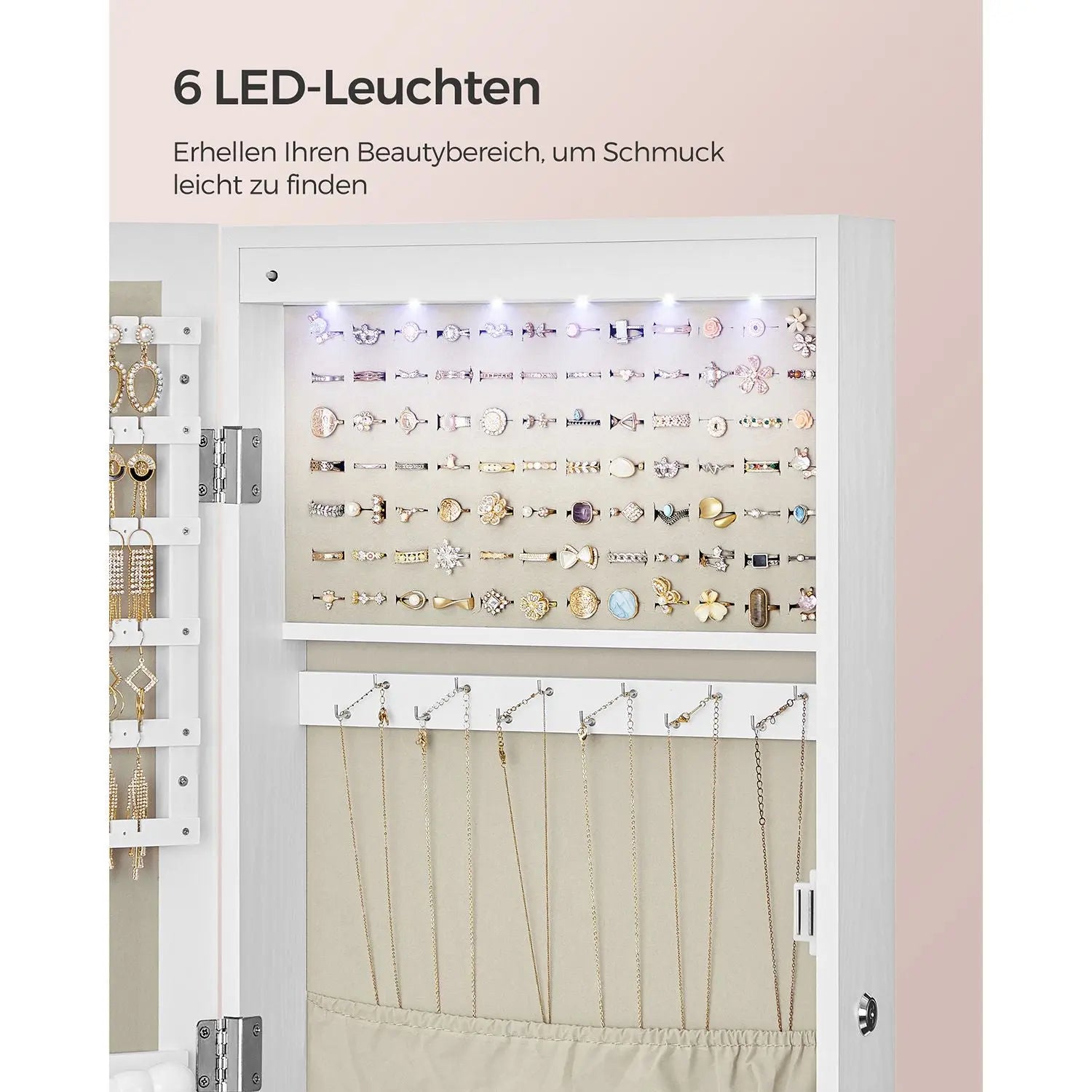 Schmuckschrank Wandmontage Spiegel Weiss Holz von Songmics