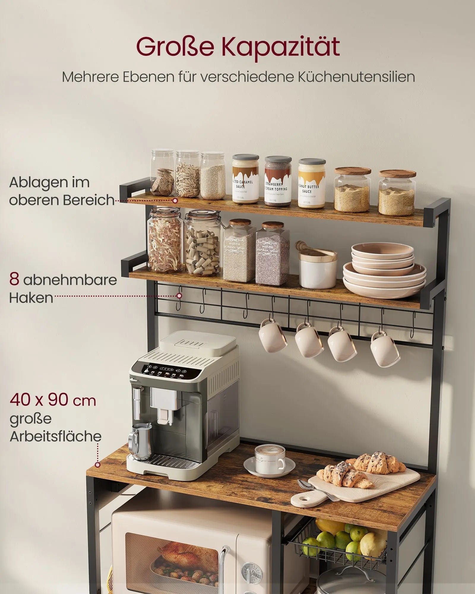 Küchenregal höhenverstellbar Steckdose Vintage-Braun Holz von Songmics