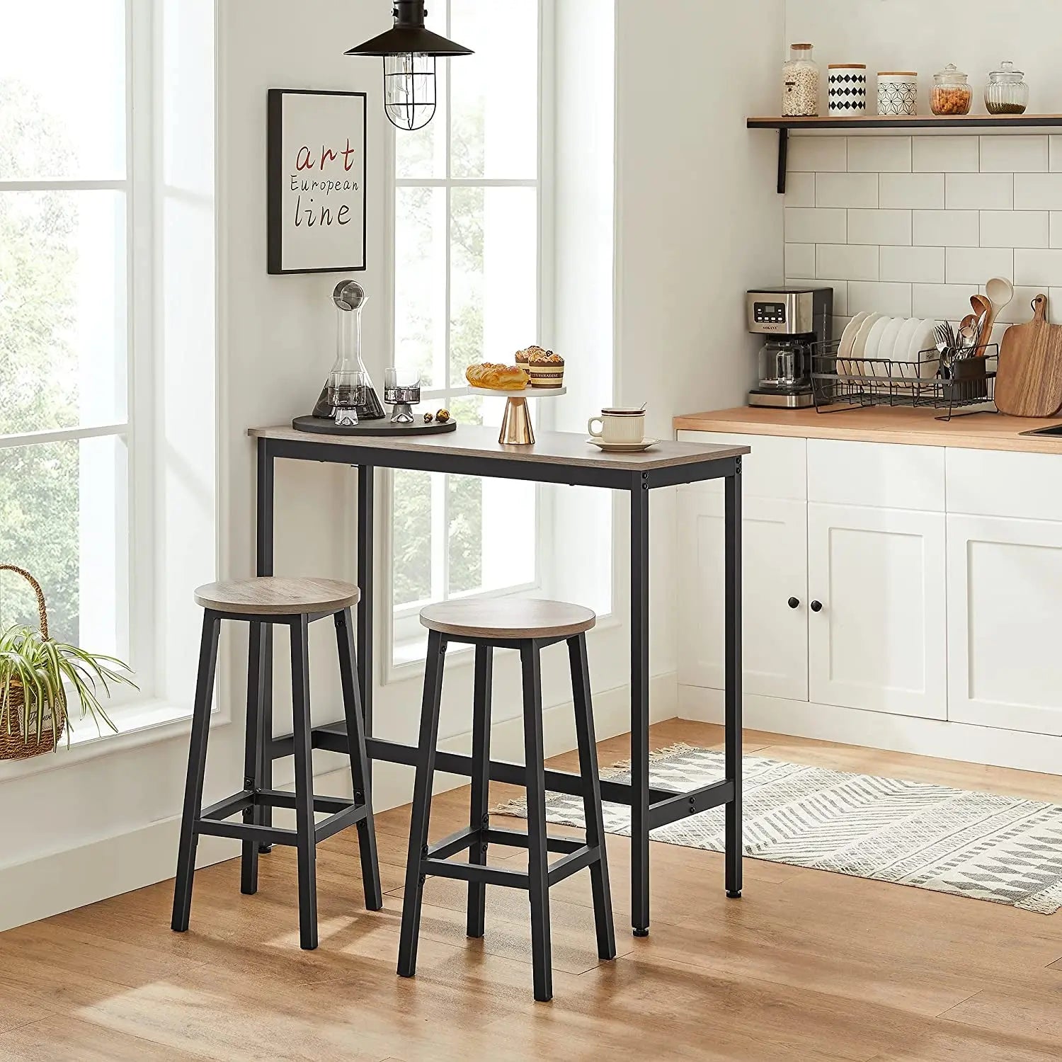 Barhocker 2er-Set greige-schwarz Metall von Songmics