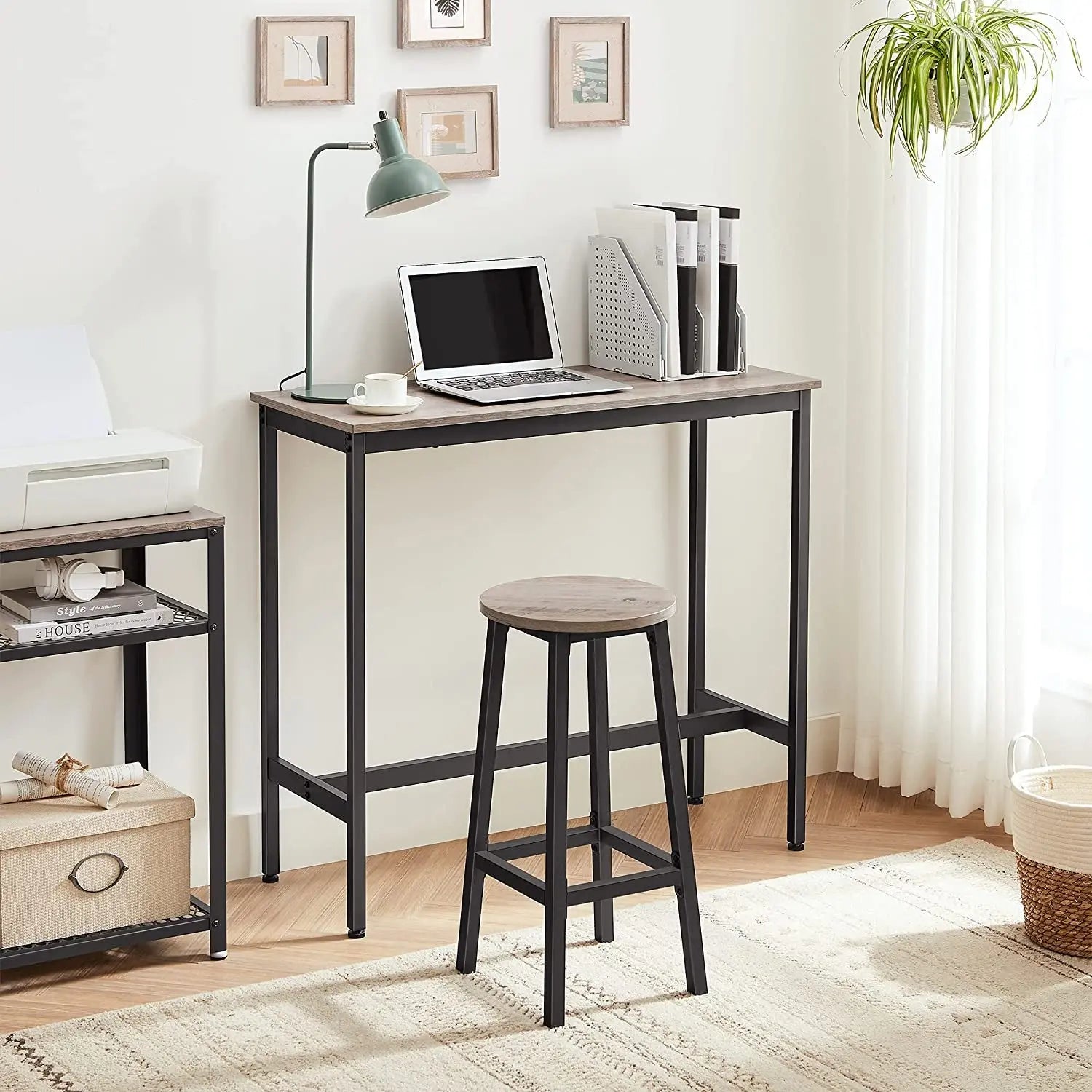 Barhocker 2er-Set greige-schwarz Metall von Songmics