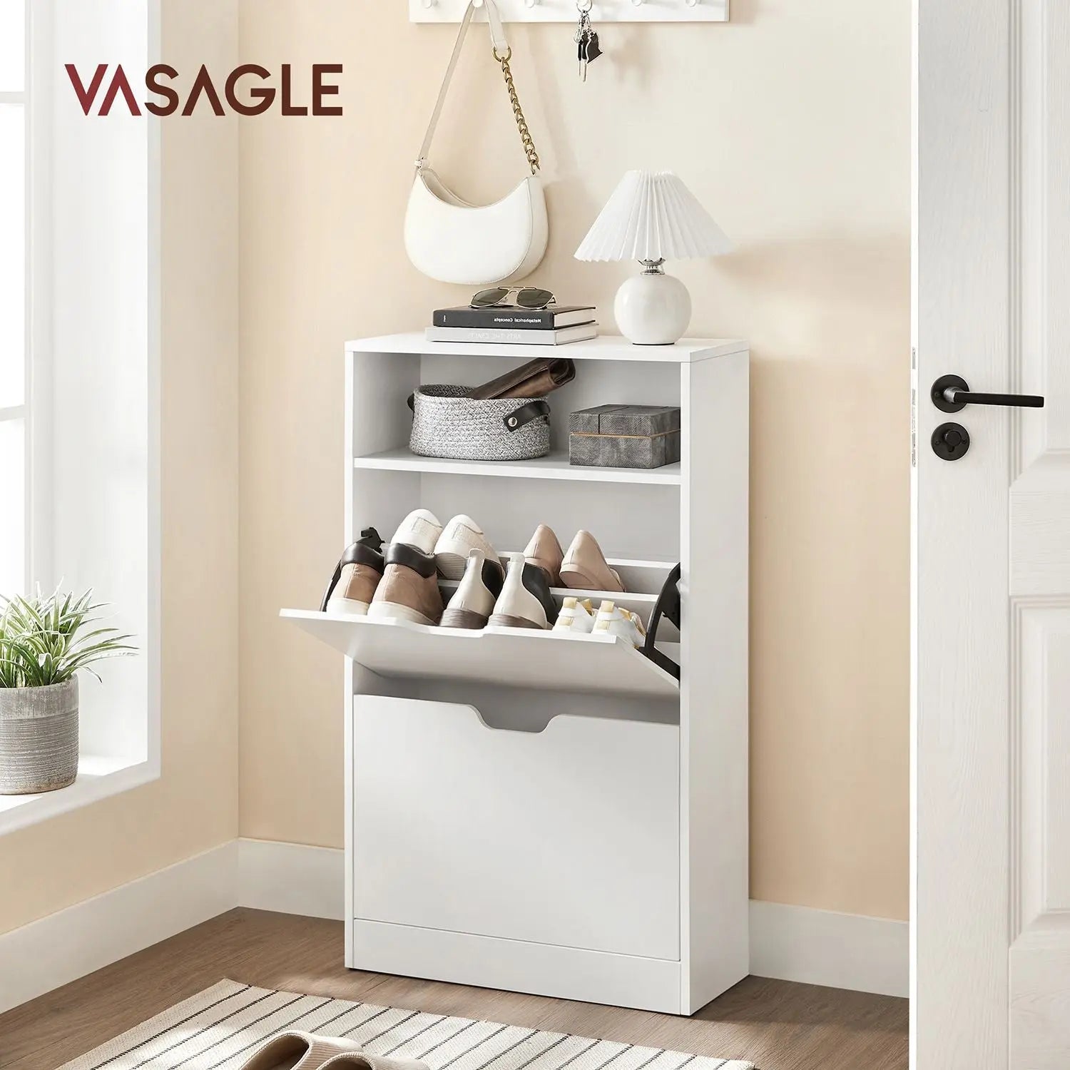 Schuhschrank 2 Klappen wolkenweiss verstellbar von Songmics