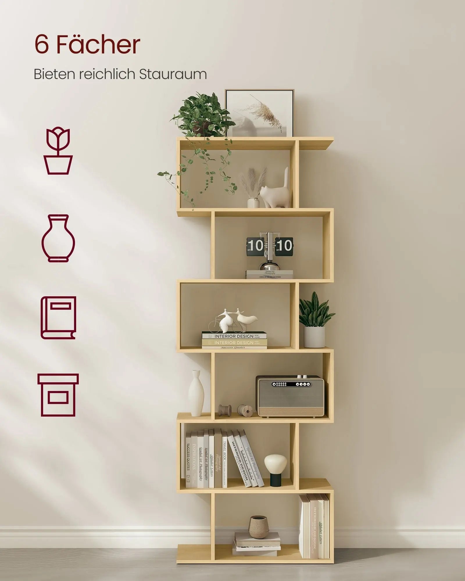 Bücherregal 6 Fächer Raumteiler Eiche Holz von Songmics