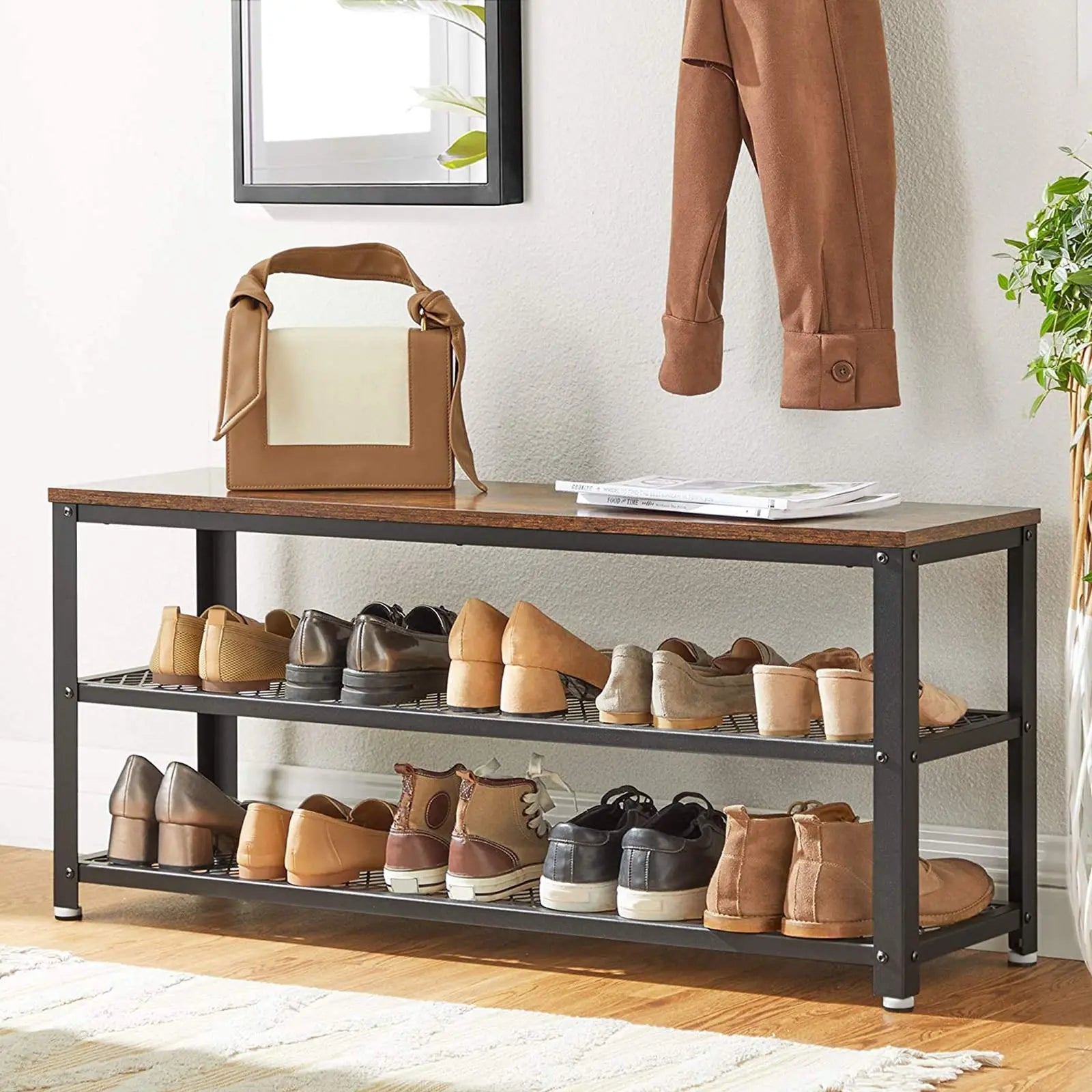 Schuhbank Gitterablagen vintagebraun Metall von Songmics