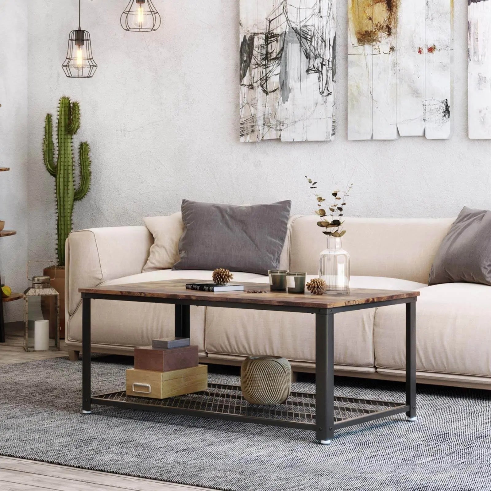 Couchtisch 2 Ebenen Industrial vintagebraun Metall von Songmics