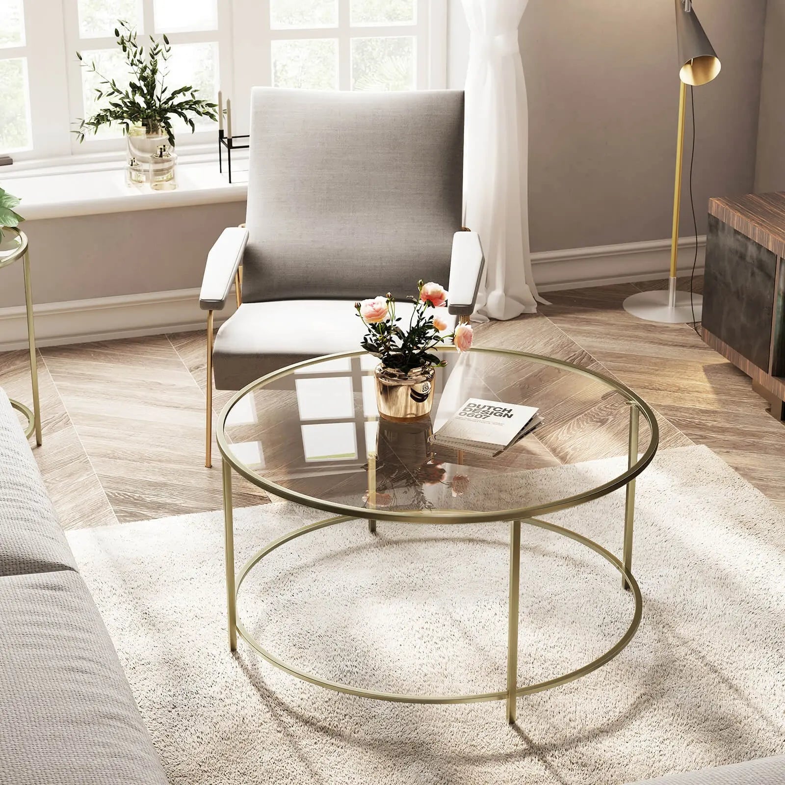 Couchtisch rund golden Stahl modern von Songmics