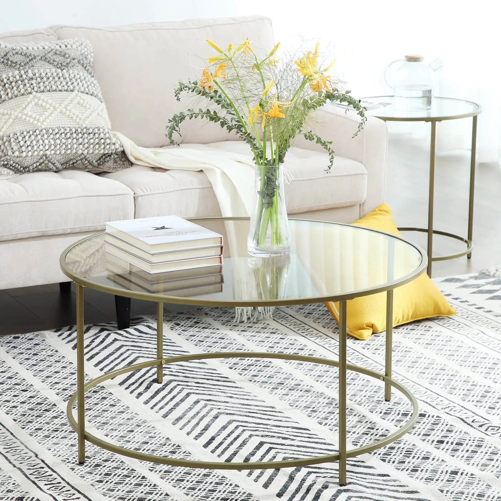 Couchtisch rund golden Stahl modern von Songmics