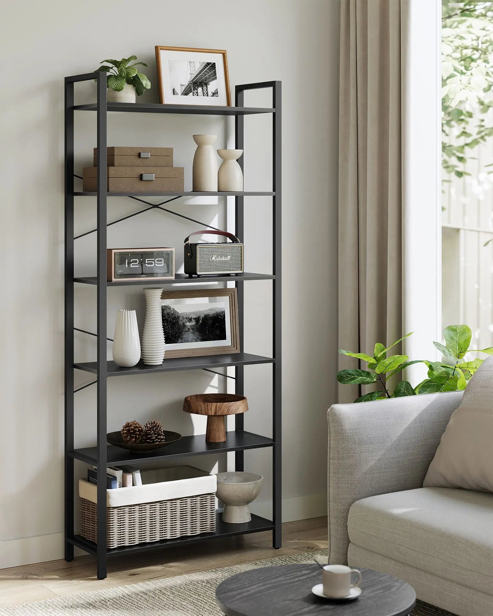 Bücherregal 6 Fächer Industrial Schwarz Stahl von guteszeug.ch