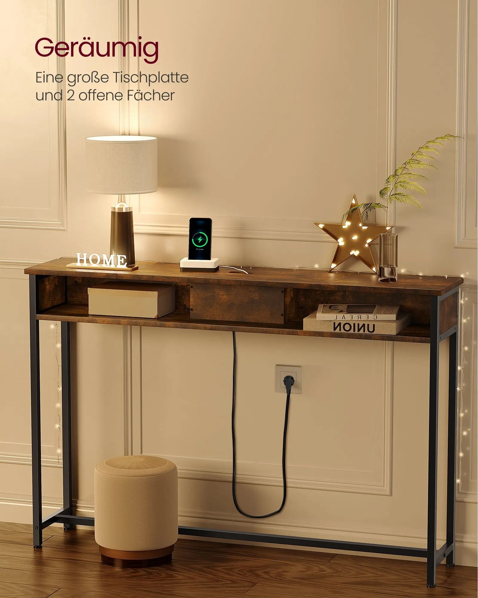 Konsolentisch mit Steckdosen Vintage Braun von Songmics