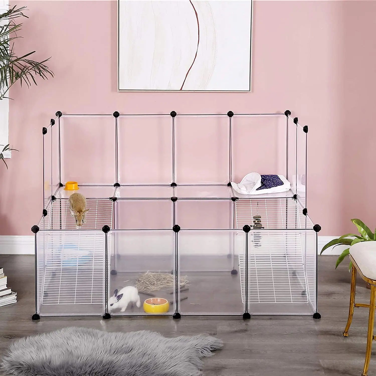 Kleintierkäfig modular Balkon weiss Kunststoff von Songmics