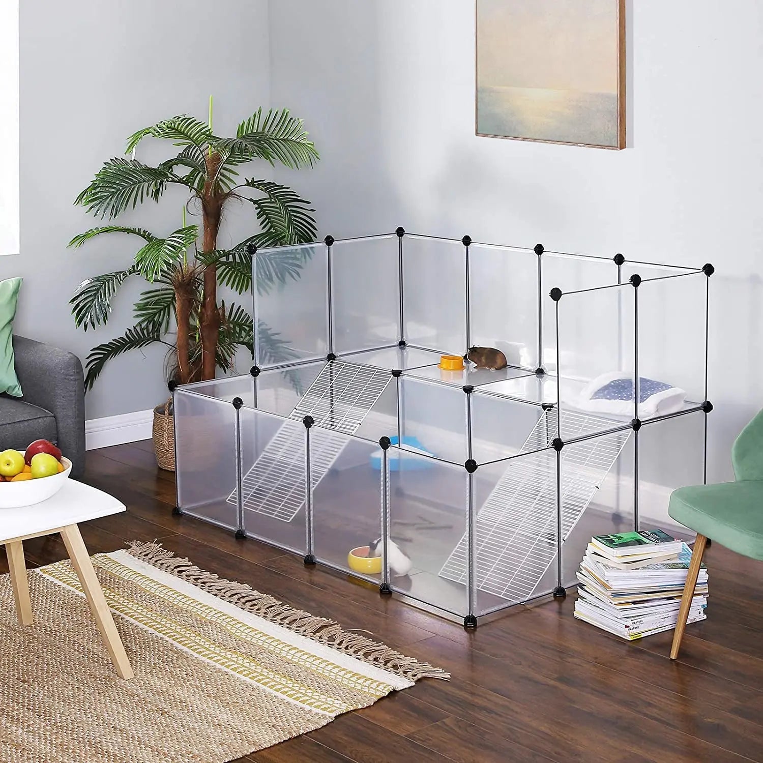 Kleintierkäfig modular Balkon weiss Kunststoff von Songmics