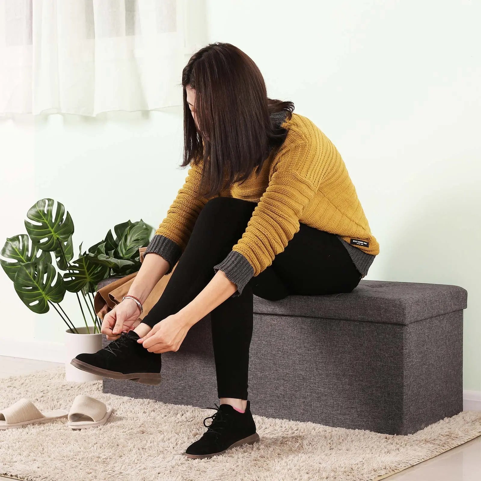 Sitzbank faltbar 300kg grau Leinen von Songmics