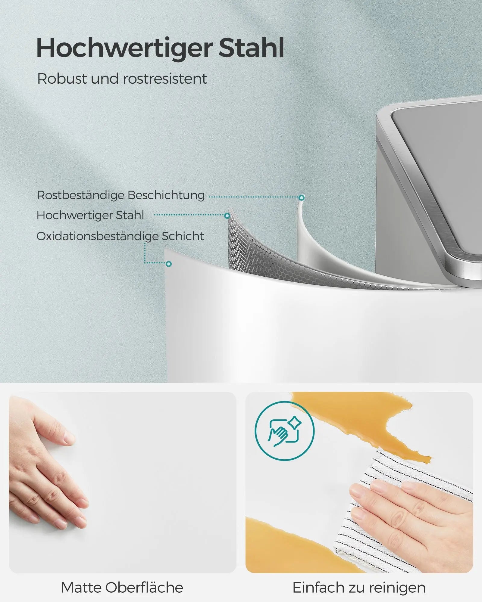 Treteimer 60L Mülltrennung Weiss Stahl von Songmics