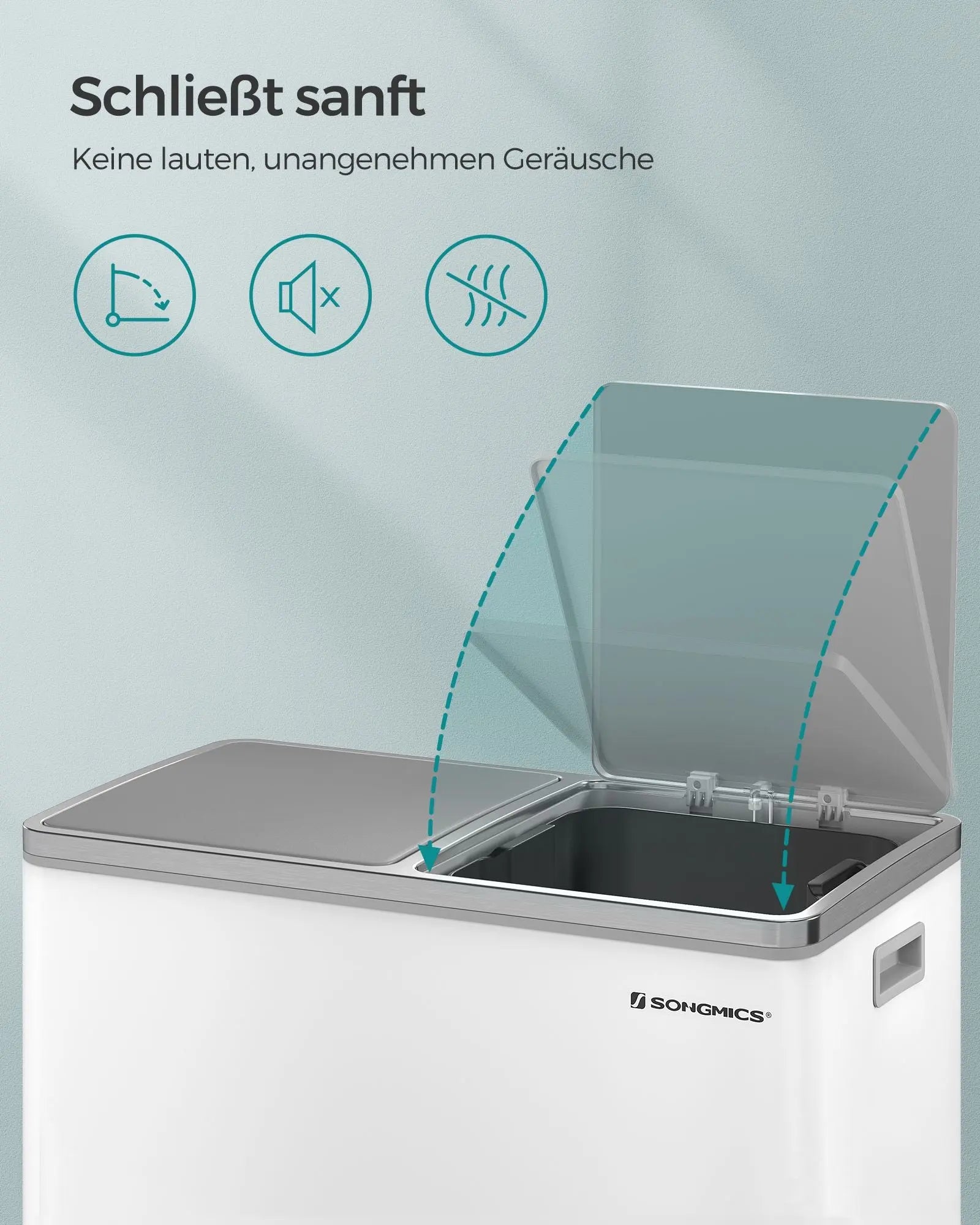 Treteimer 60L Mülltrennung Weiss Stahl von Songmics