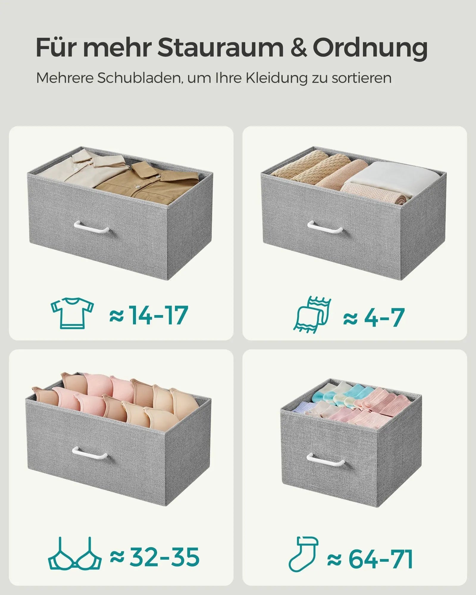 Kommodenschrank 7 Schubladen Grau Stoff von Songmics