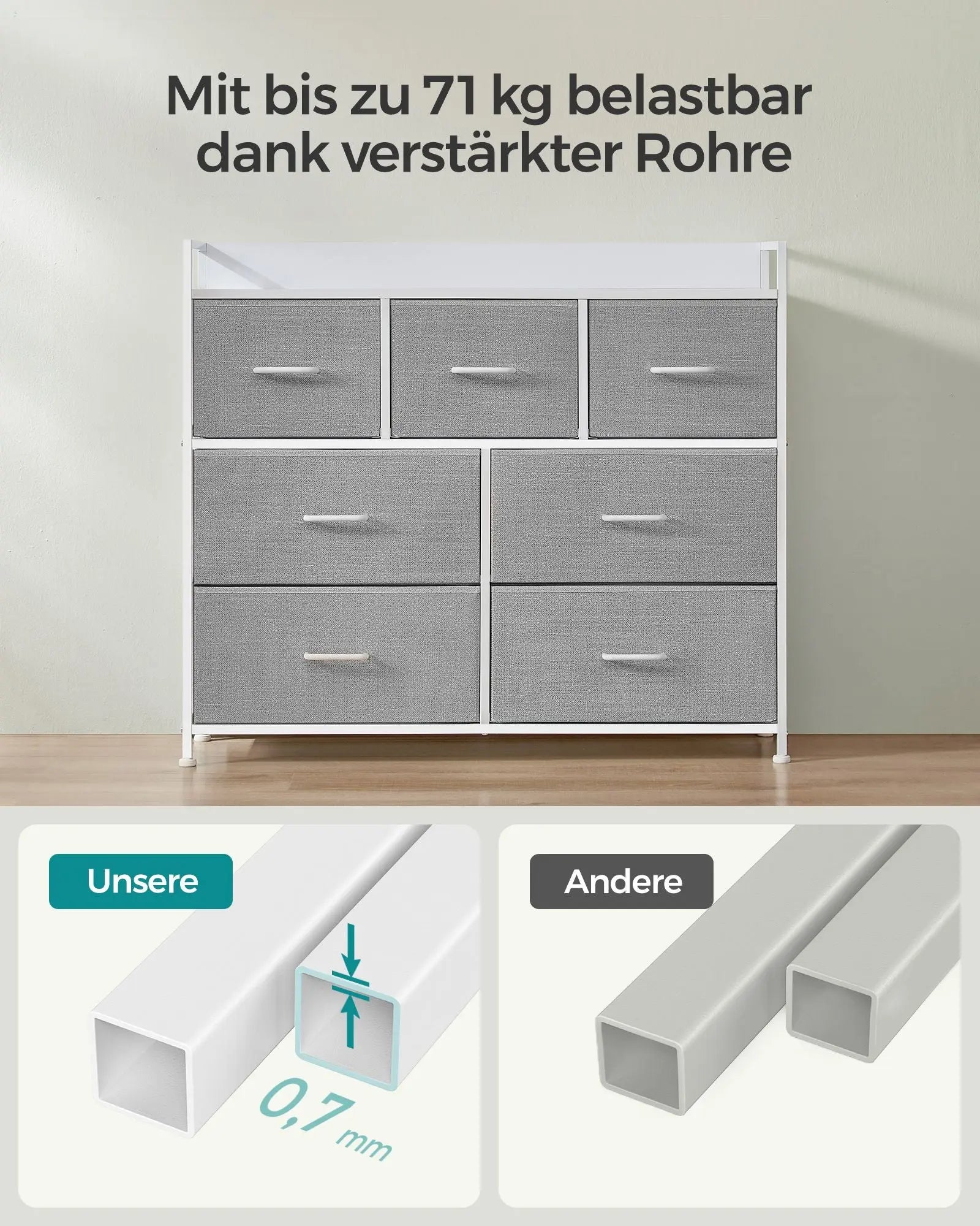 Kommodenschrank 7 Schubladen Grau Stoff von Songmics
