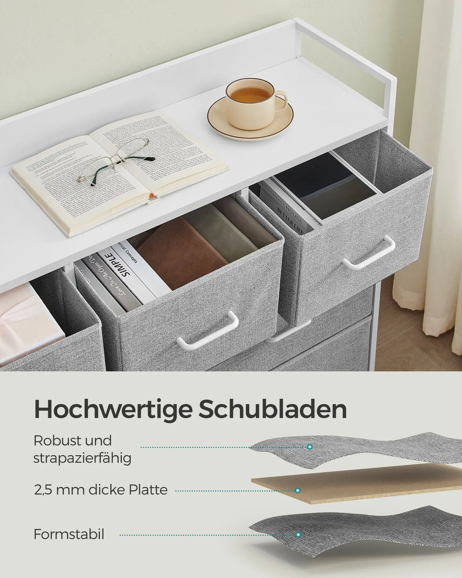 Kommodenschrank 7 Schubladen Grau Stoff von Songmics
