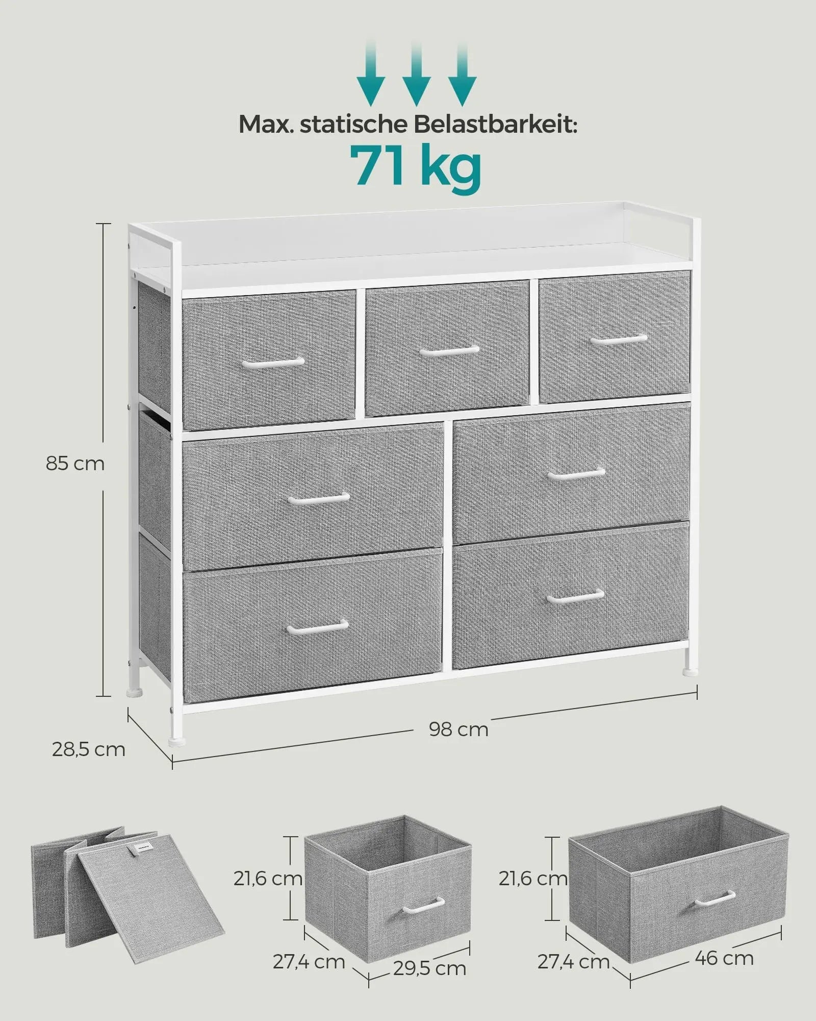 Kommodenschrank 7 Schubladen Grau Stoff von Songmics
