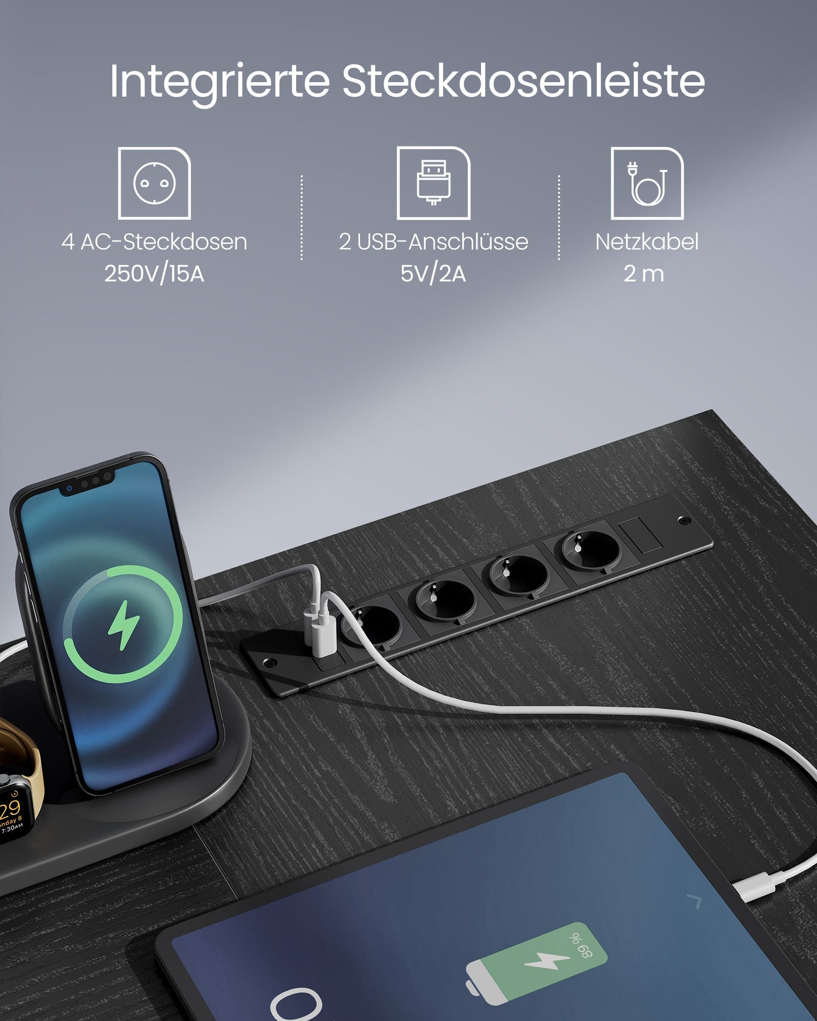 Eckschreibtisch LED USB Schwarz Holz von Songmics