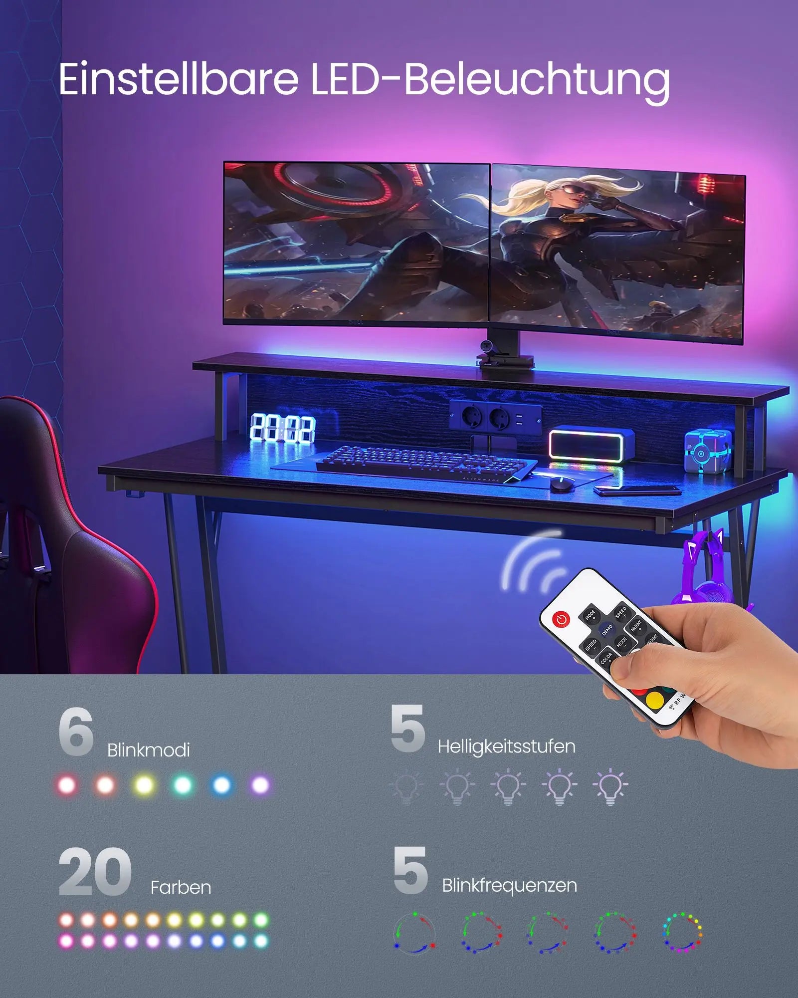 Gaming-Tisch LED Stahl schwarz von Songmics