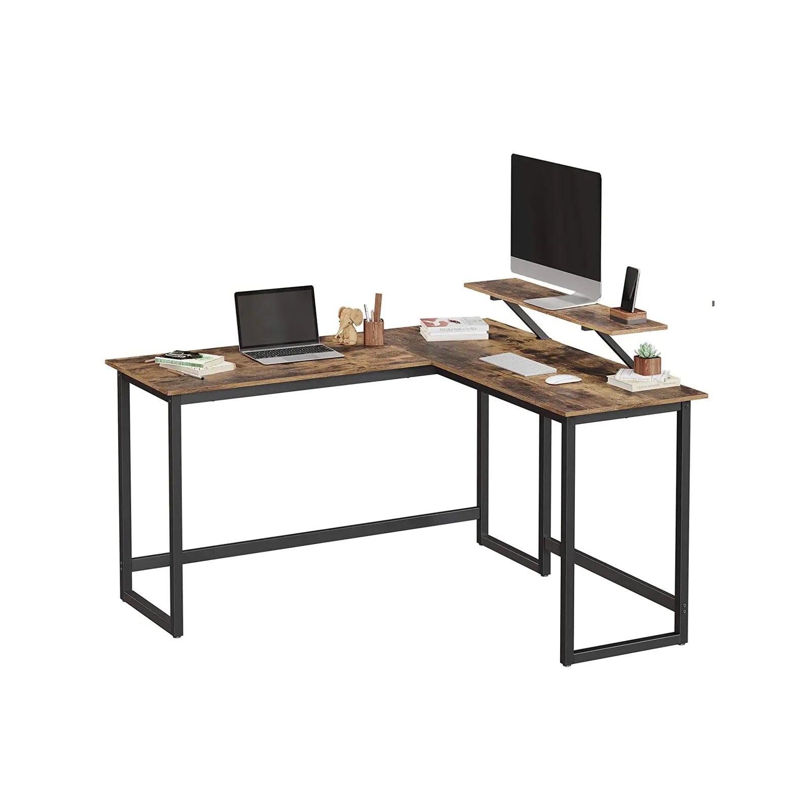 L-Schreibtisch platzsparend vintagebraun Metall von Songmics
